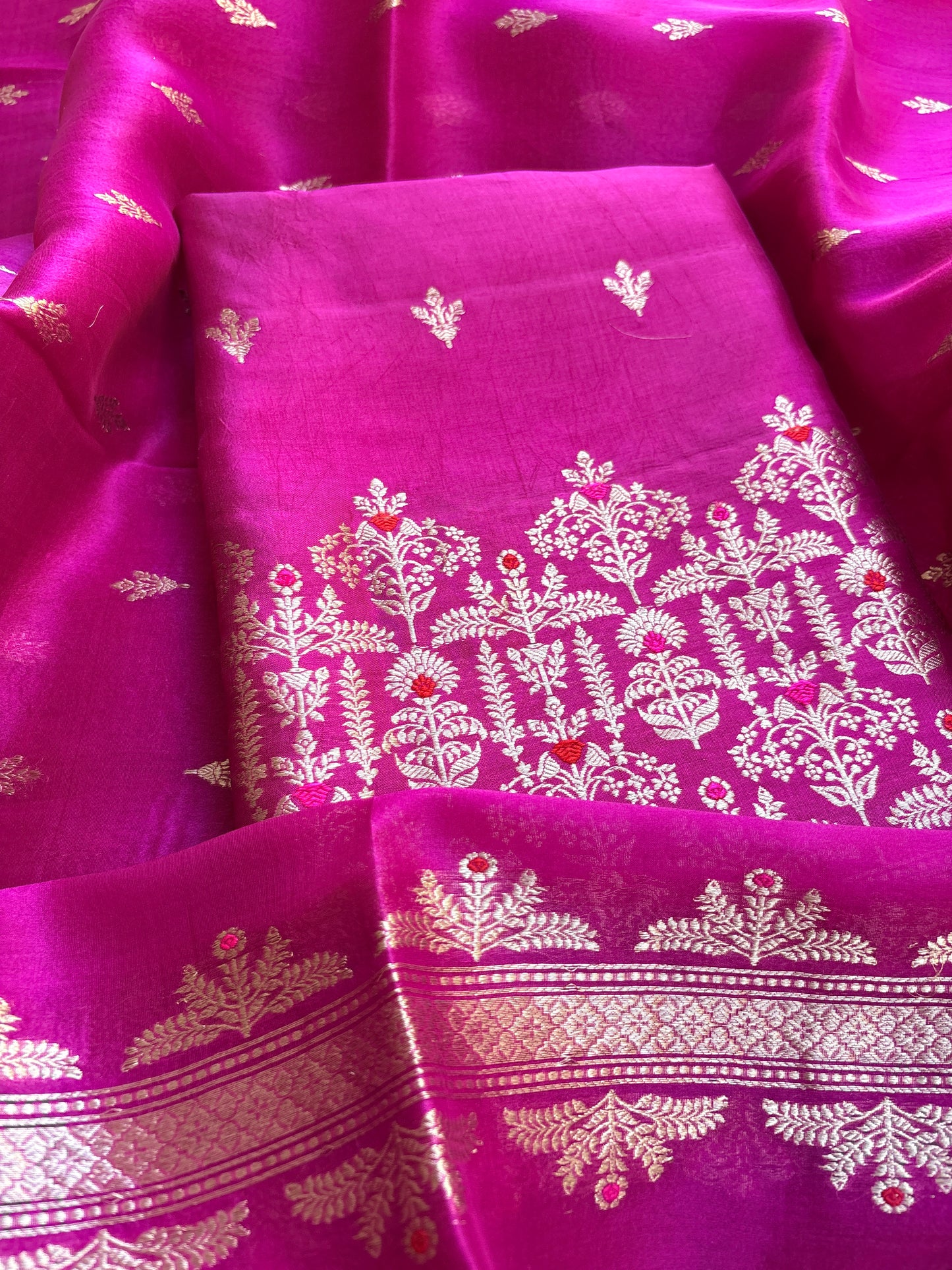 Pink raw mango silk kadhwa suit set