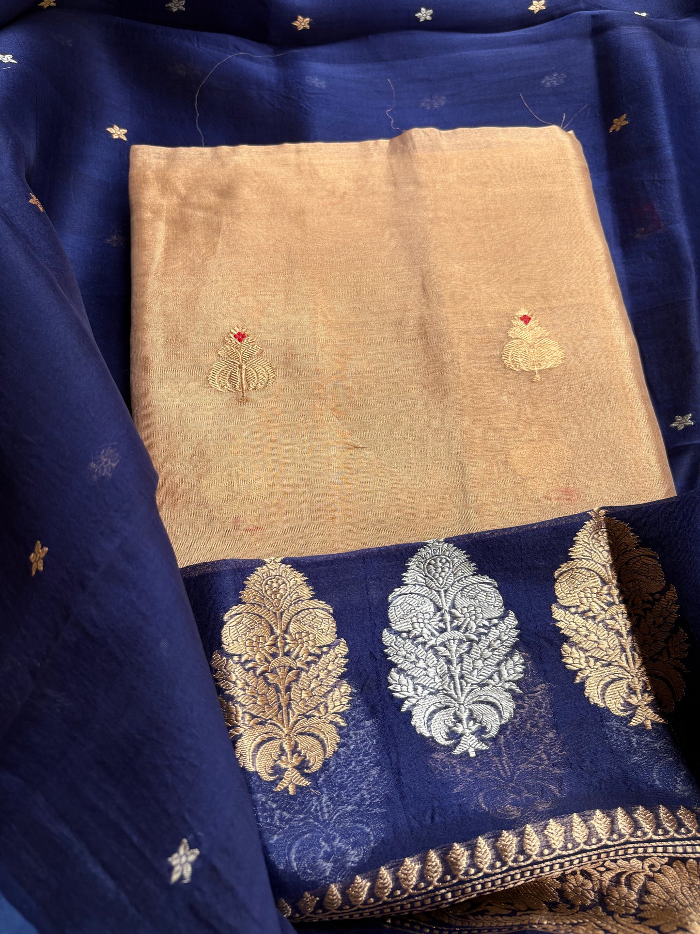 Tissue kadhwa kurta, bottom and kora silk dupatta