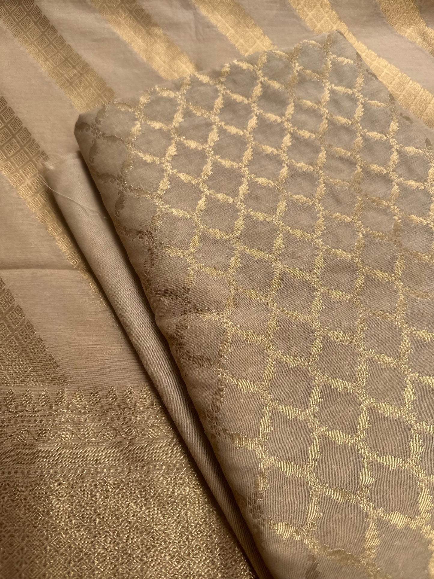 Beige Chanderi 3 piece suit set