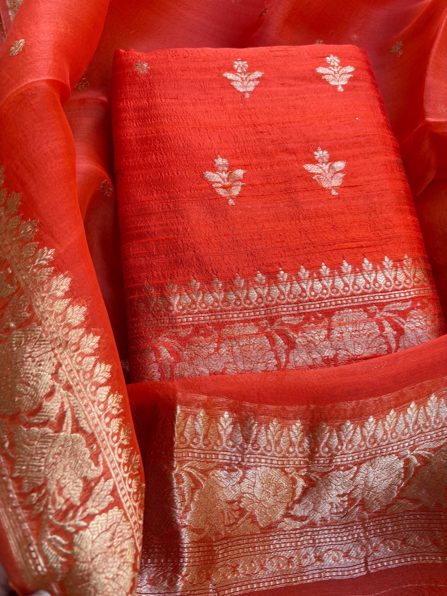 Orange raw silk kadhwa suit set