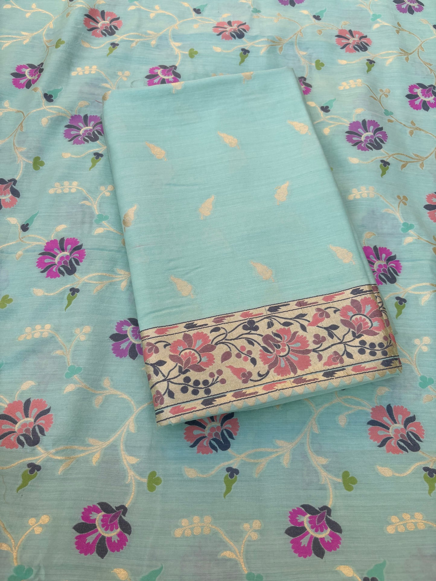 Turq moonga silk tilfi weaving kurta, jaal meenadar dupatta, plain bottom