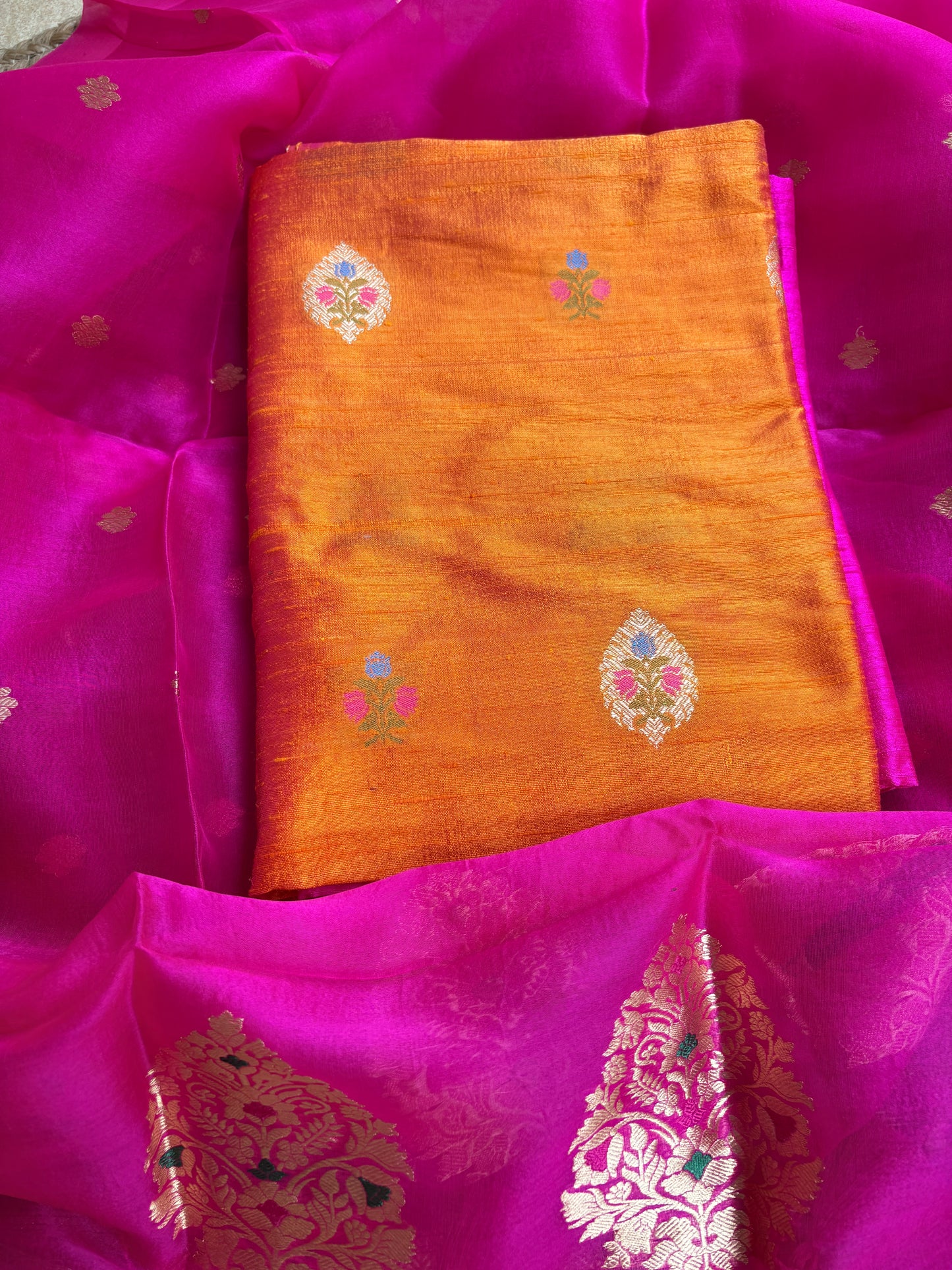 Pure raw silk kurta, bottom , kora kadhwa dupatta