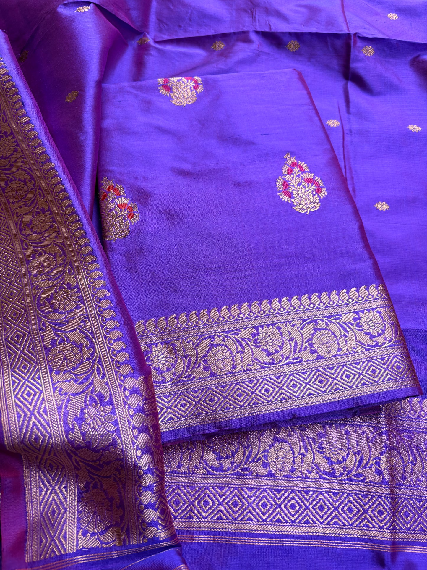 Purple dhoop chau katan silk suit set
