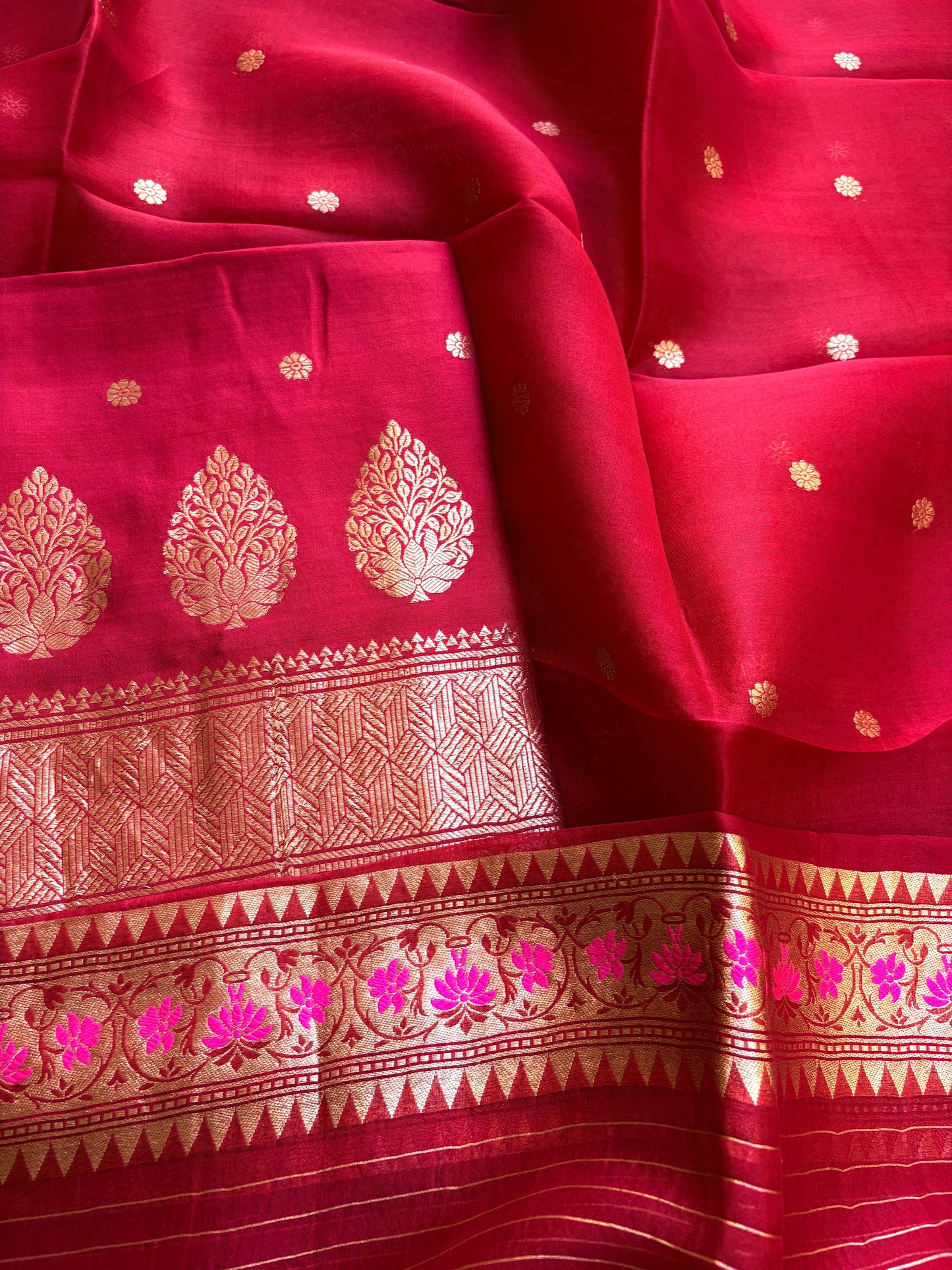Red Chiniya silk kora paithani border suit set