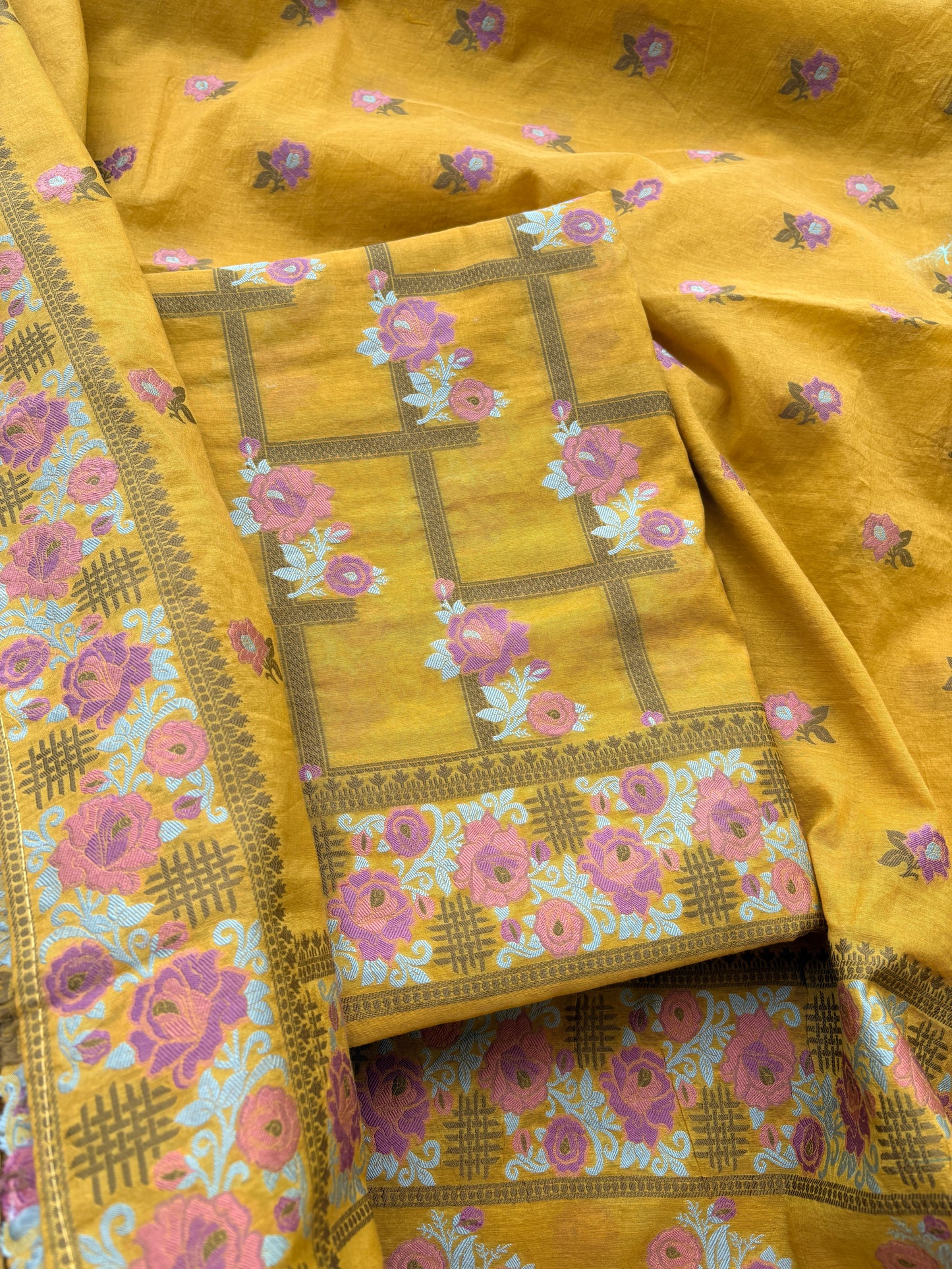 Mustard Resham weave meenadar mulchanderi suit set