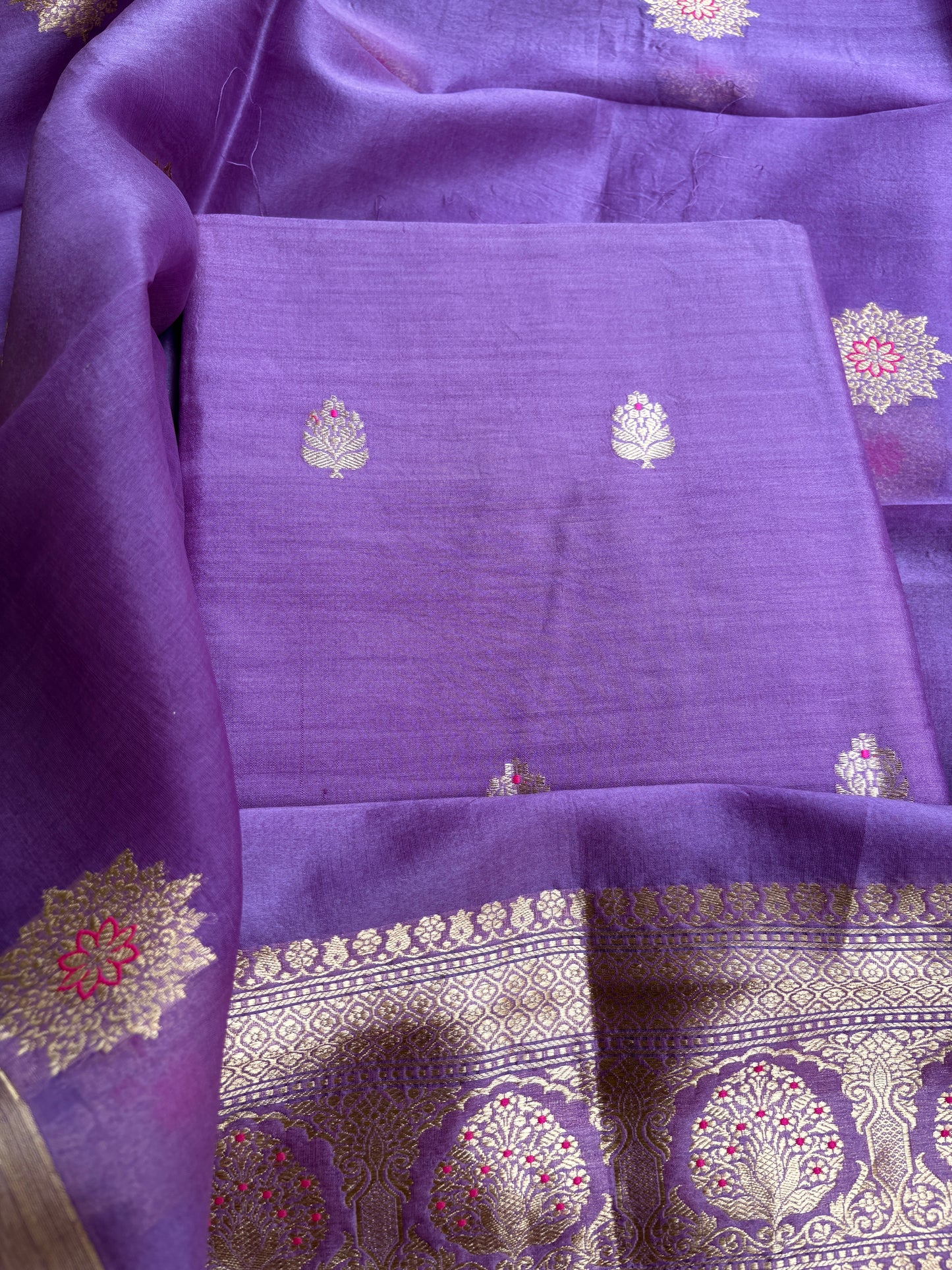Lavender pure silk kadhwa suit set