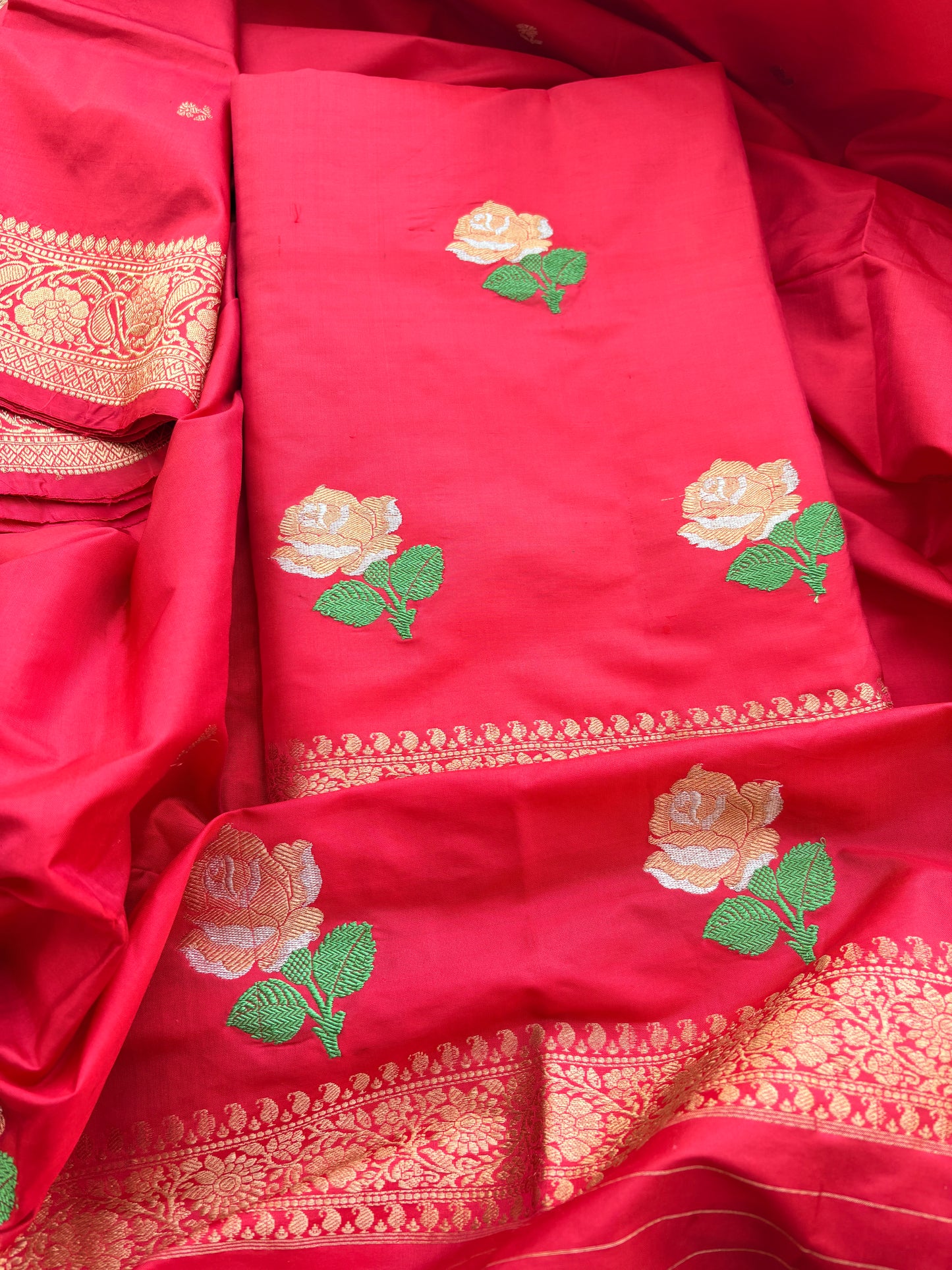 Red katan by katan silk kadhwa suit set