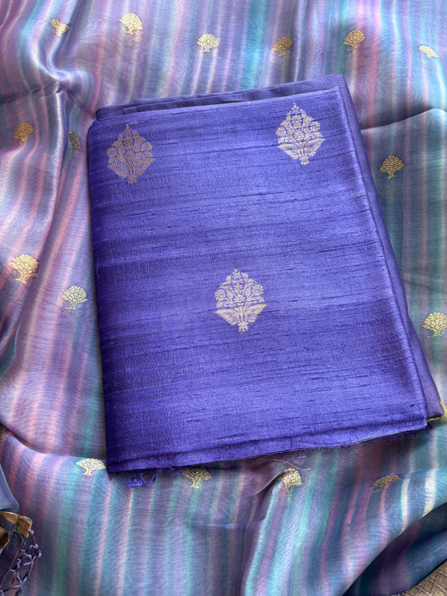 Lavender raw silk kurta, bottom and kora digital dupatta