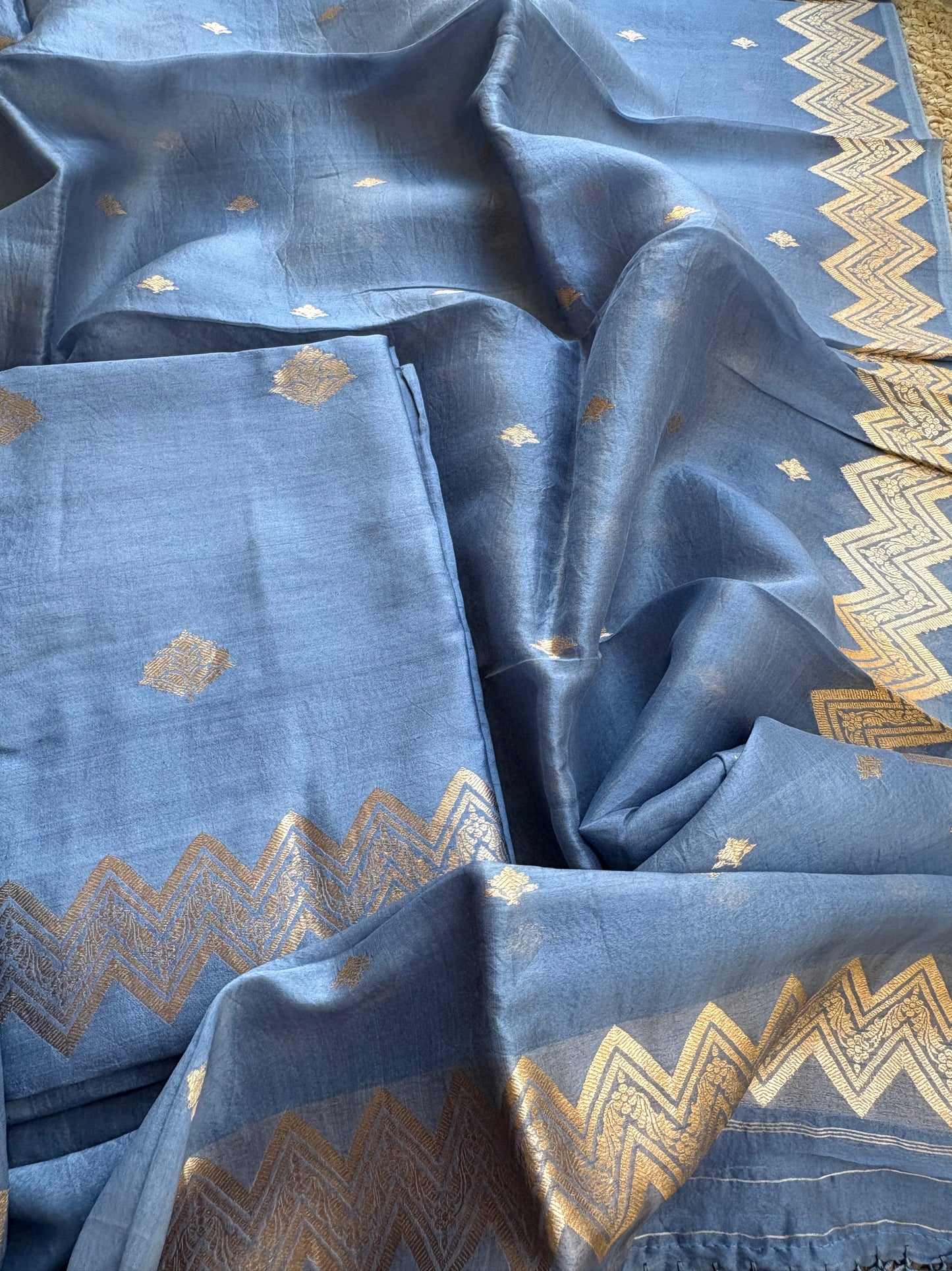 Blue grey Chiniya kora suit set