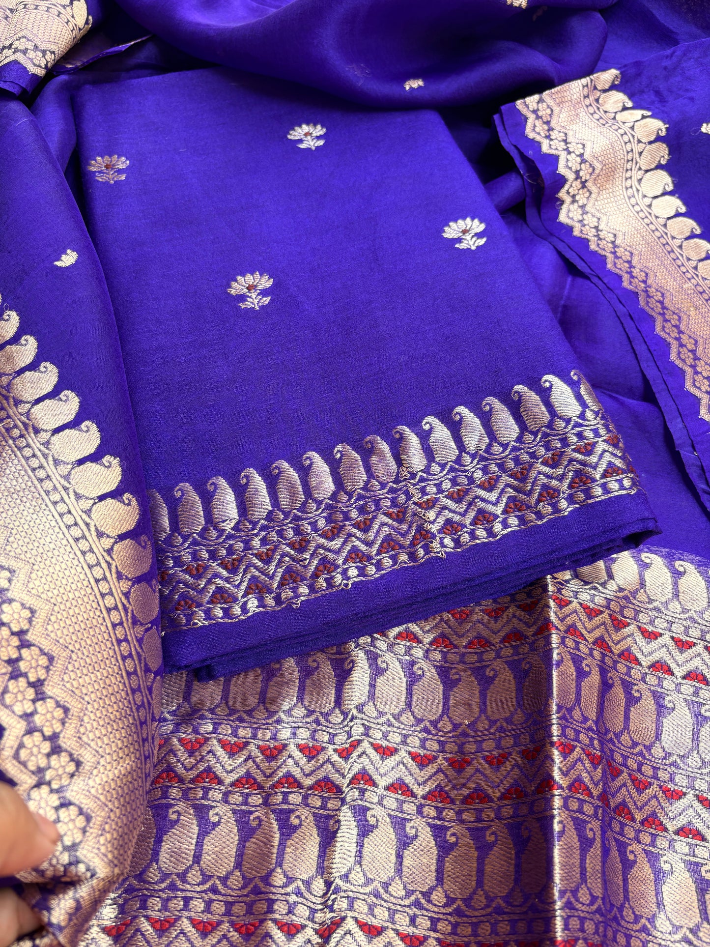 Purple moonga silk kurta, bottom , kora kadhwa silk dupatta