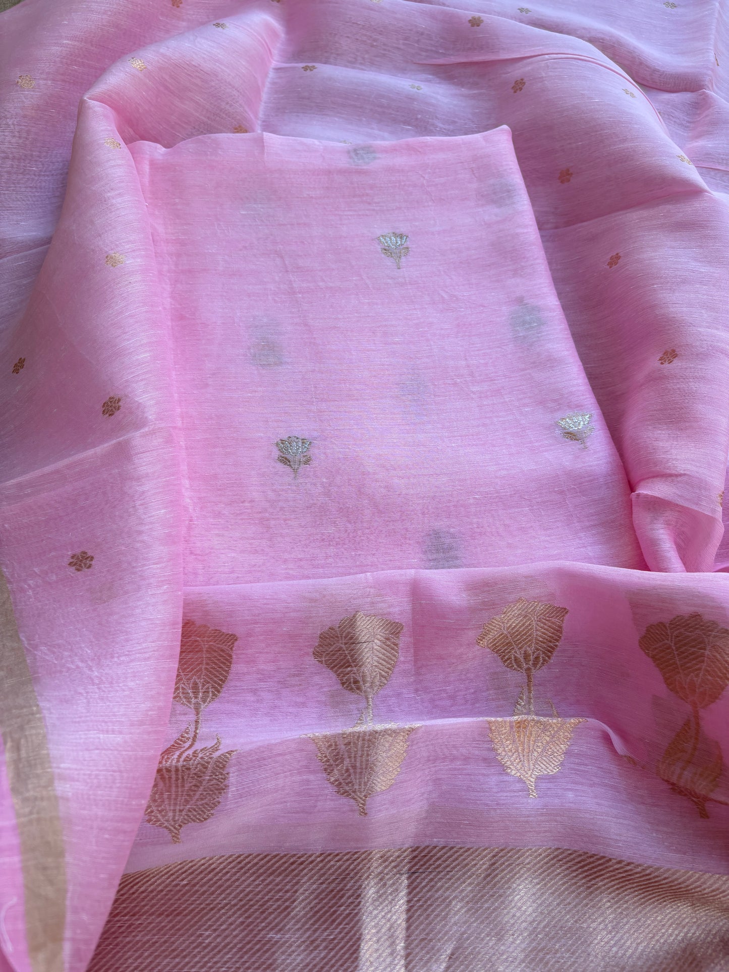 Pink linen silk kadhwa suit set