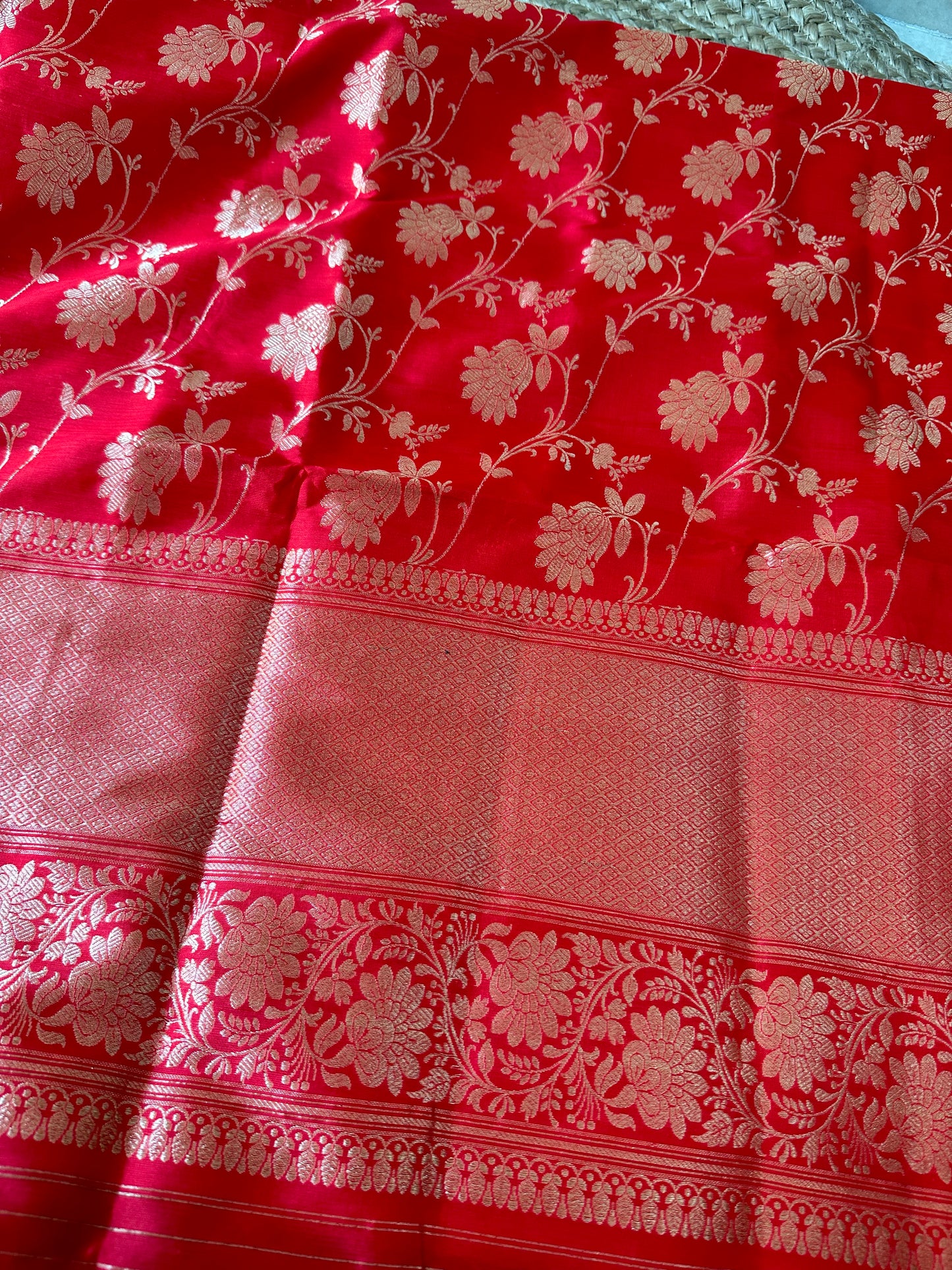 Red katan silk Jaal kadhwa dupatta
