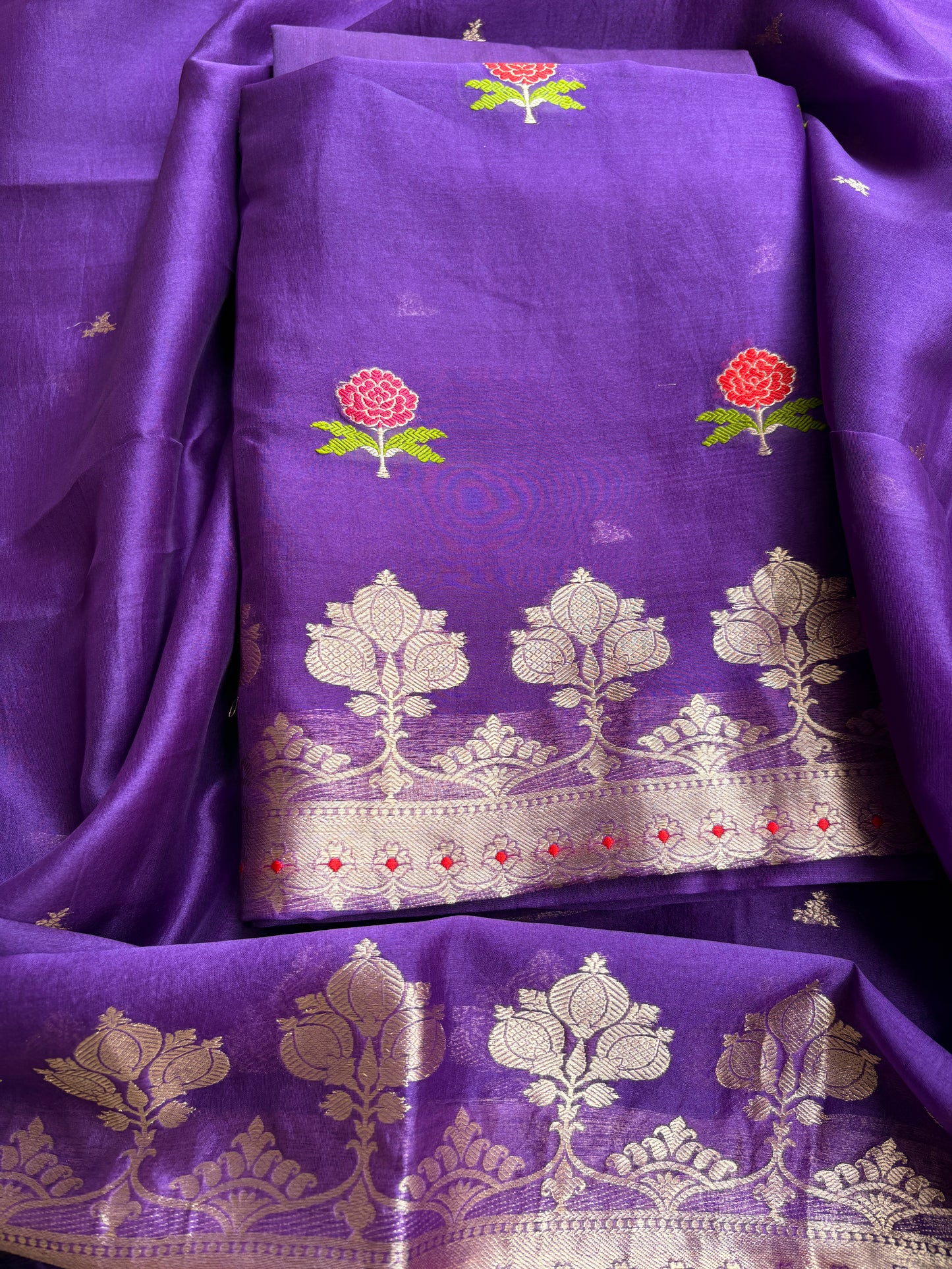 Purple kora kadhwa silk suit set
