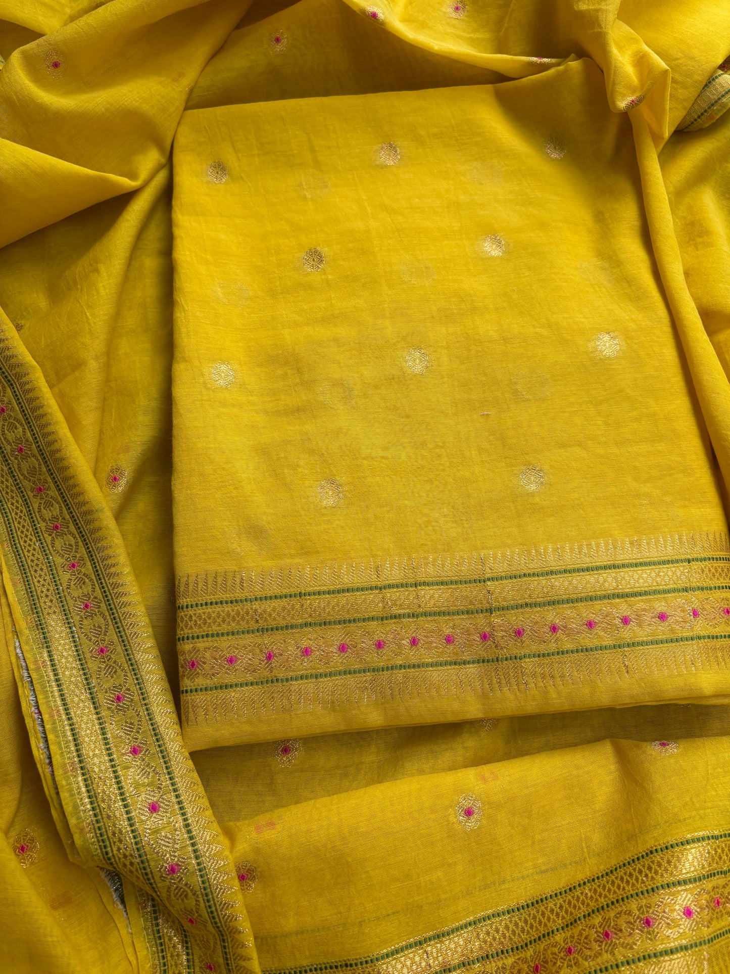 Yellow cotton jamdani 3 piece suit set