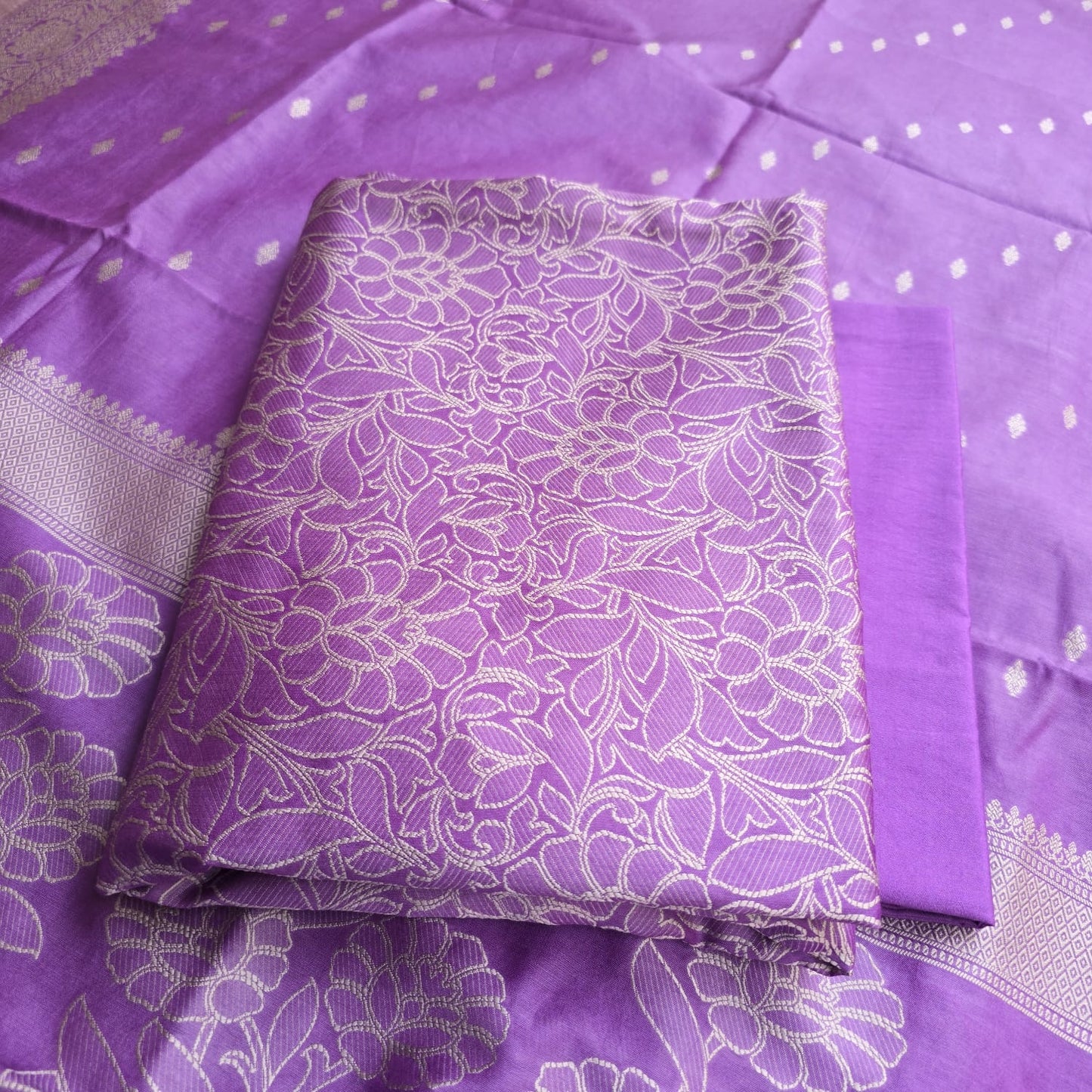 Purple premium cotton 3 pieces weaving suit.