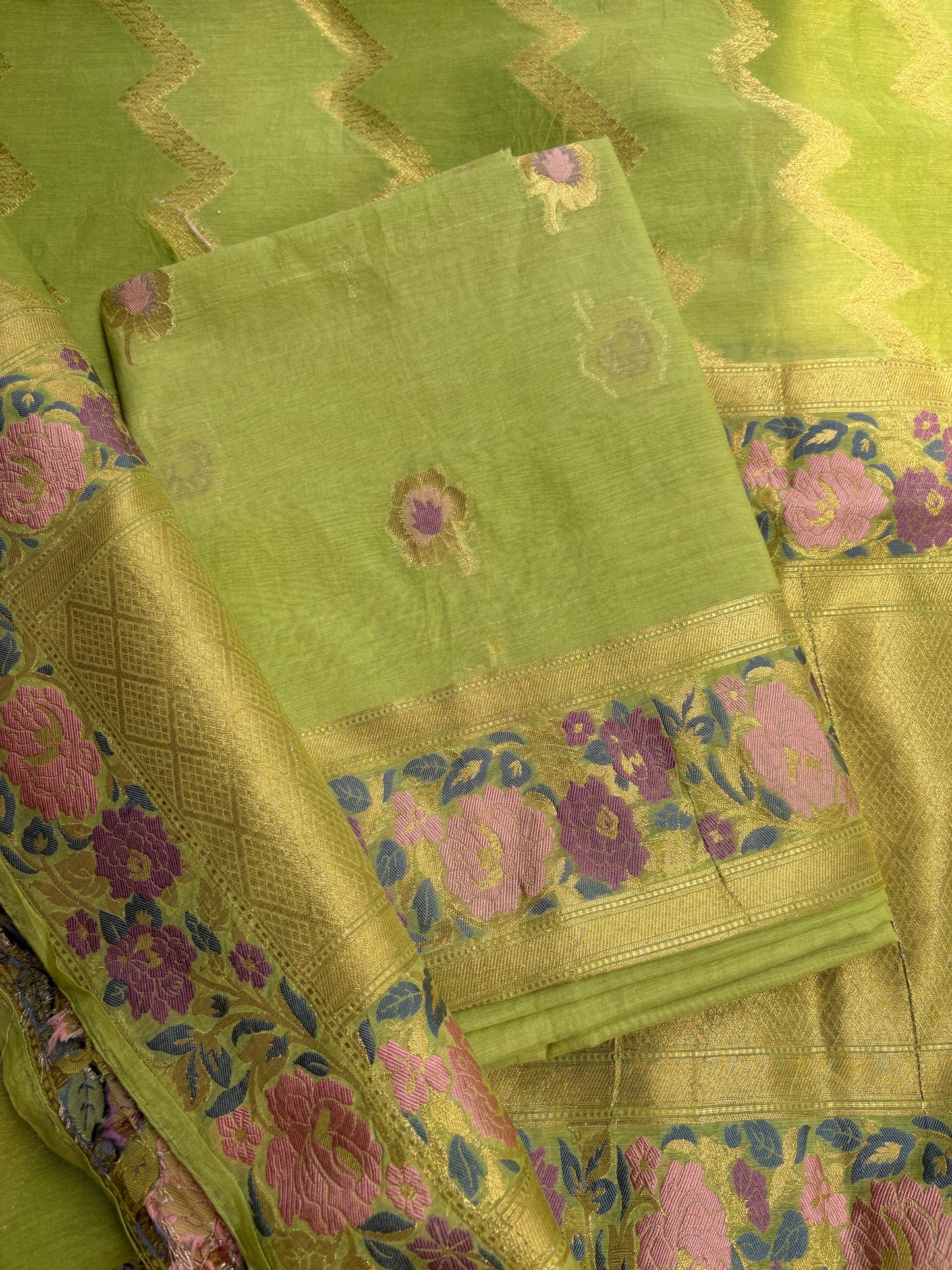 Green Chanderi meenadar suit set