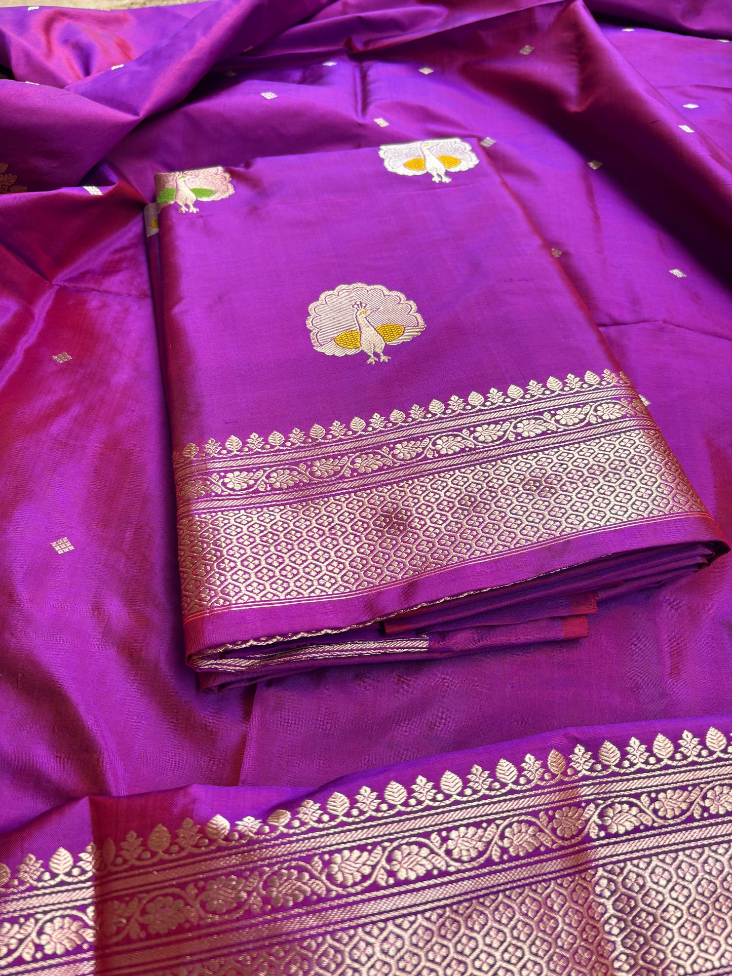 Magenta purple katan by katan silk kadhwa suit set