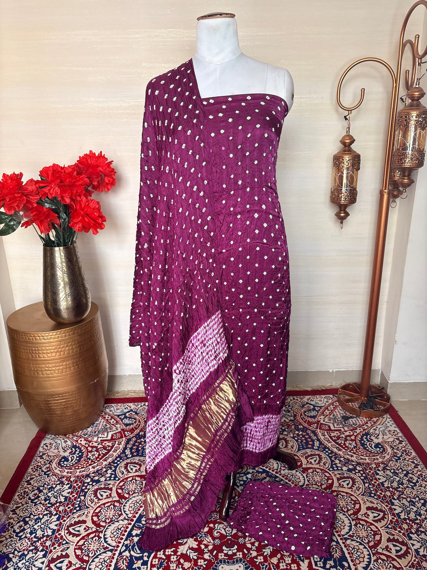 Wine bandhani suit set
