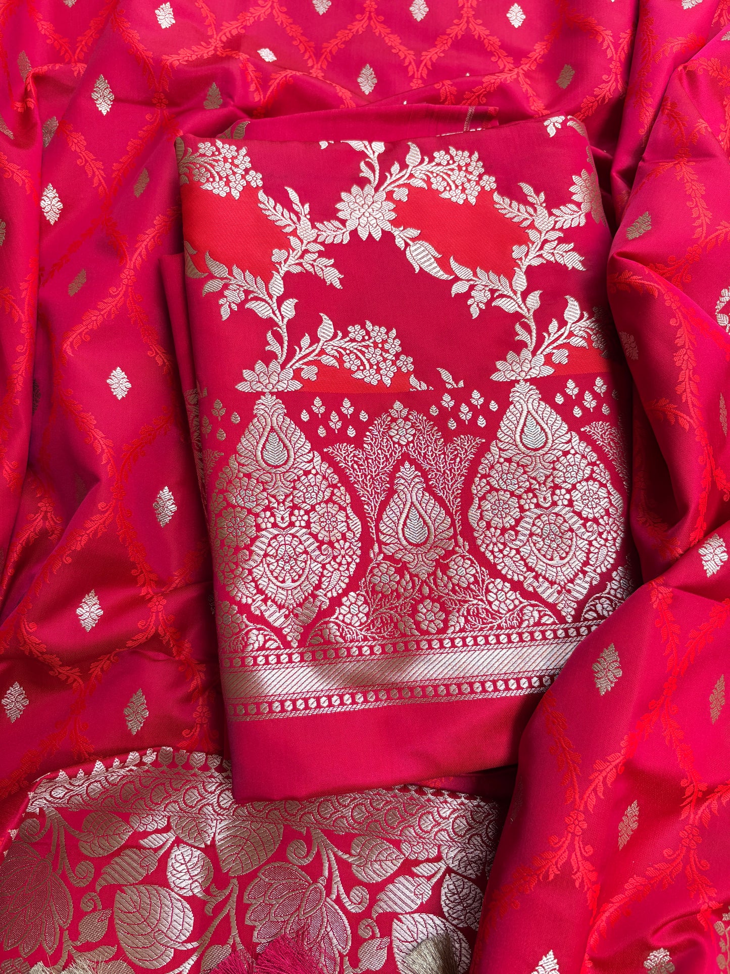 Pink orange mashru silk suit set