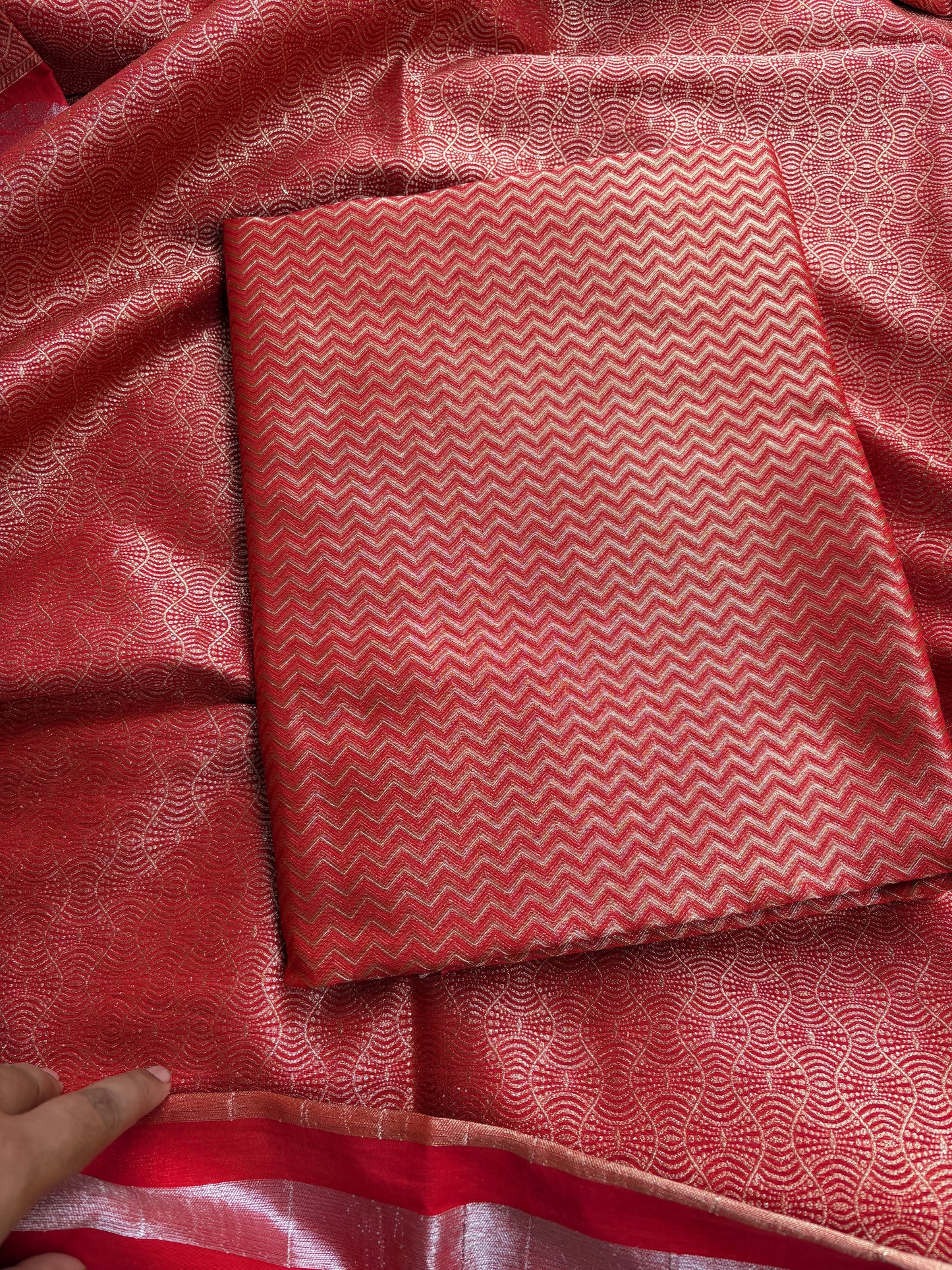 Red cotton tissue silk suit set