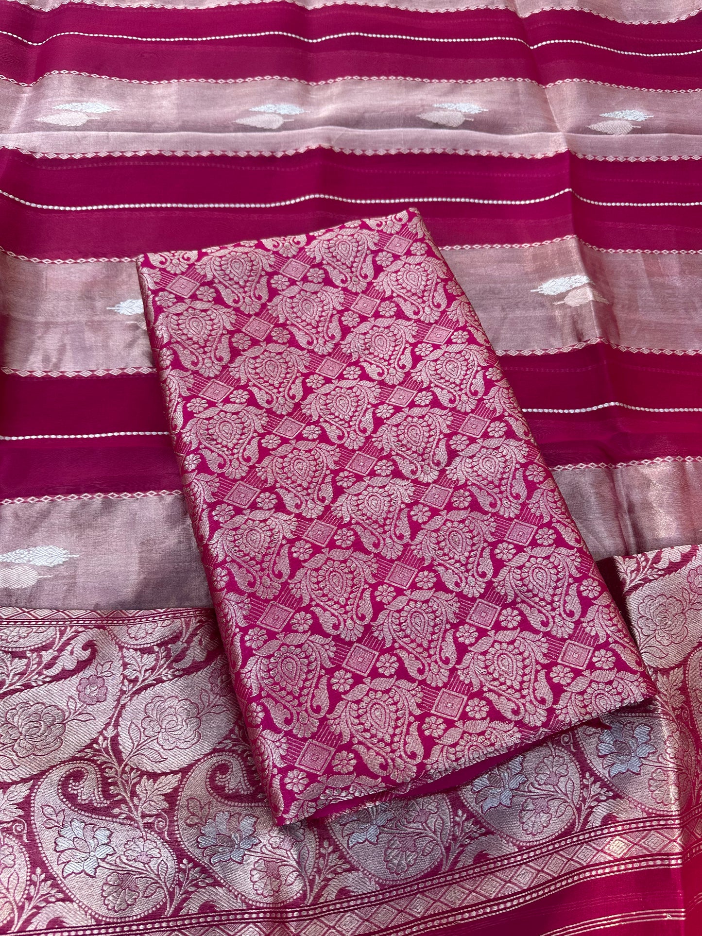 Rani raw mango silk brocade silk kurta, kora tissue dupatta, plain bottom