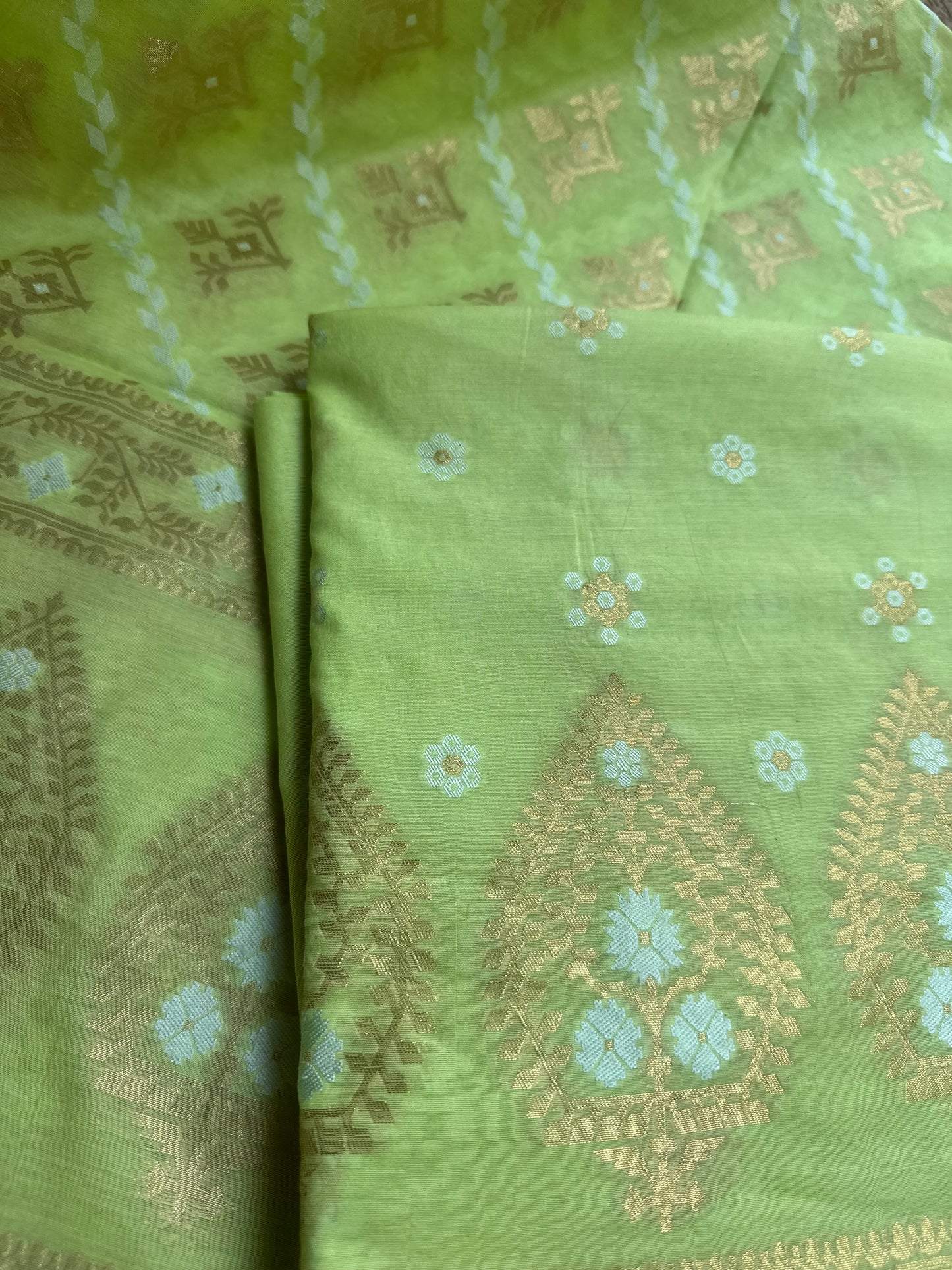 Green chanderi zari Resham weaving 3 piece suit set
