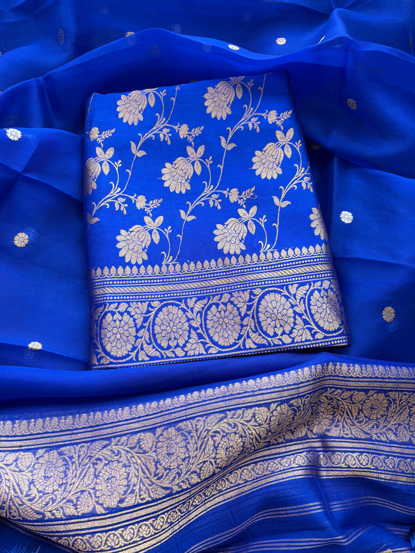 Blue raw mango silk suit set