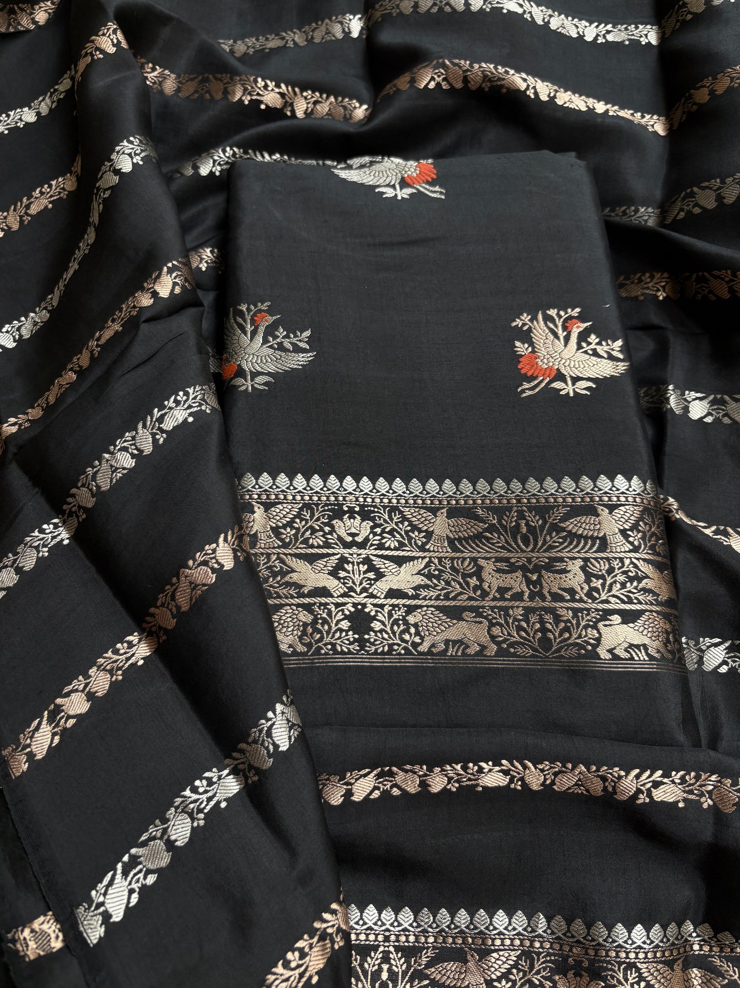 Black raw mango silk kadhwa suit set