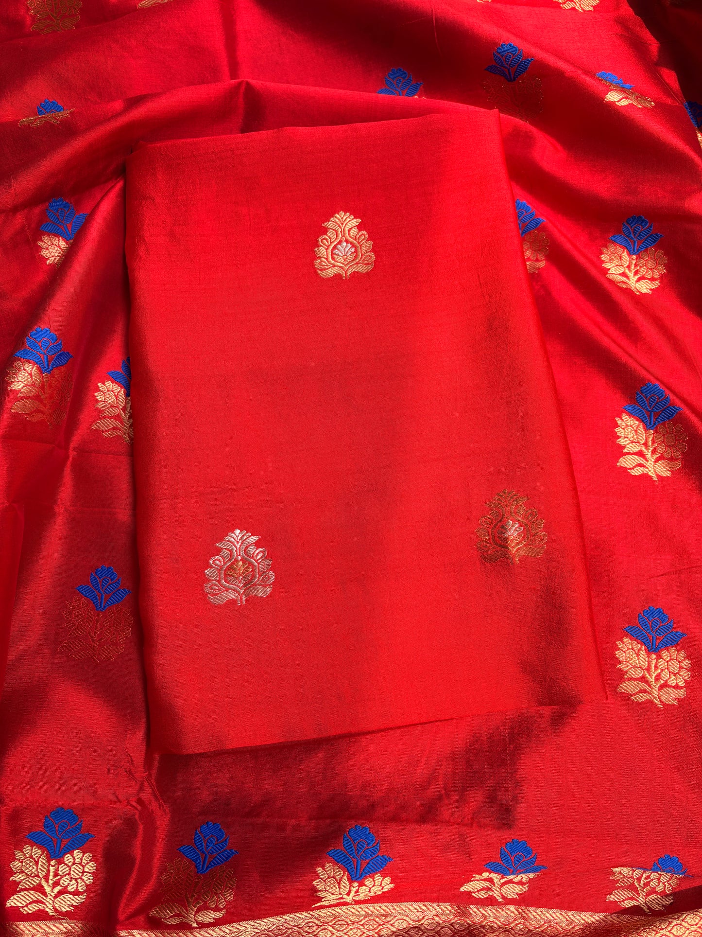 Red pure katan silk kadhwa suit set