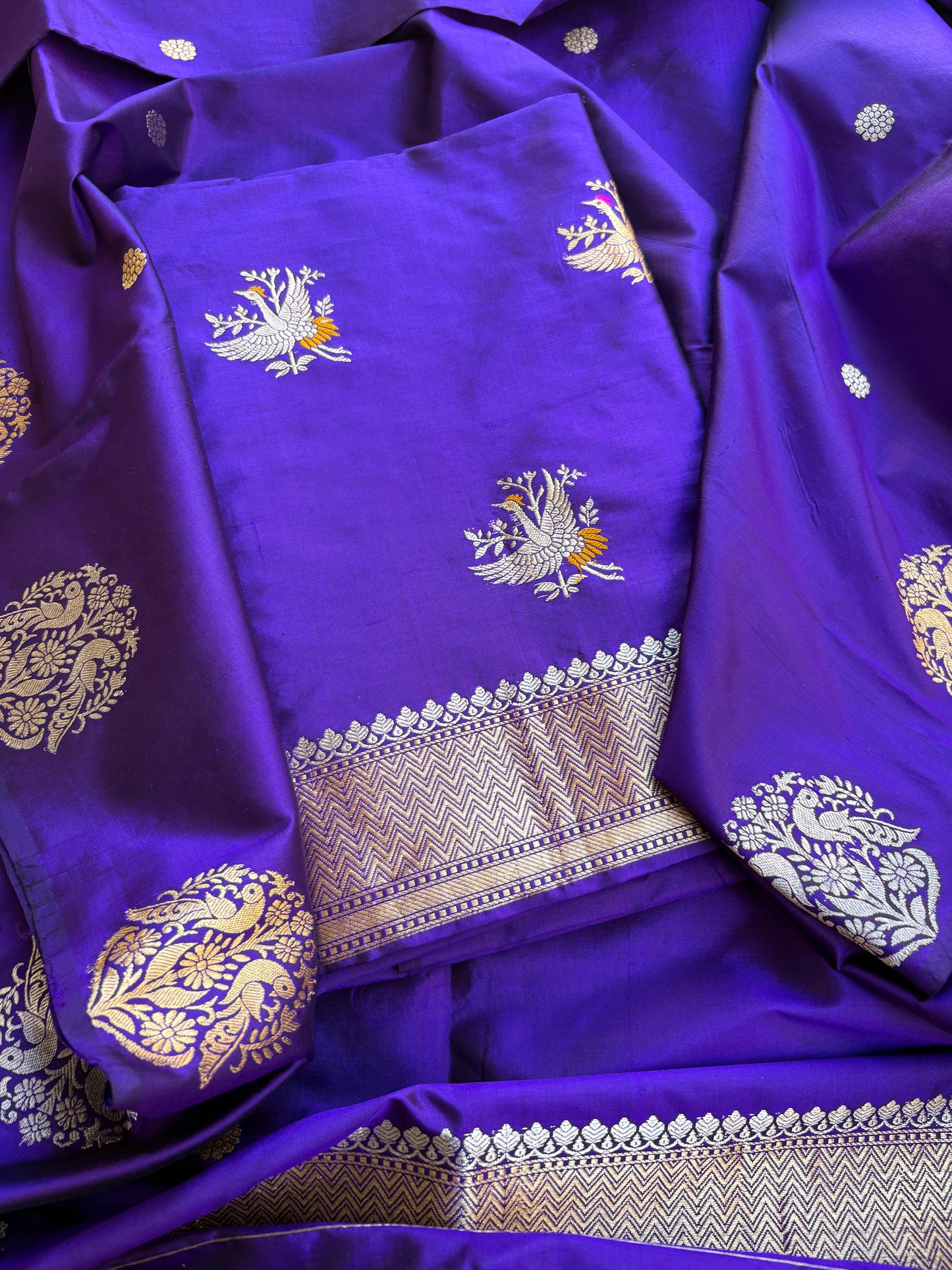 Purple katan by katan silk kadhwa suit set