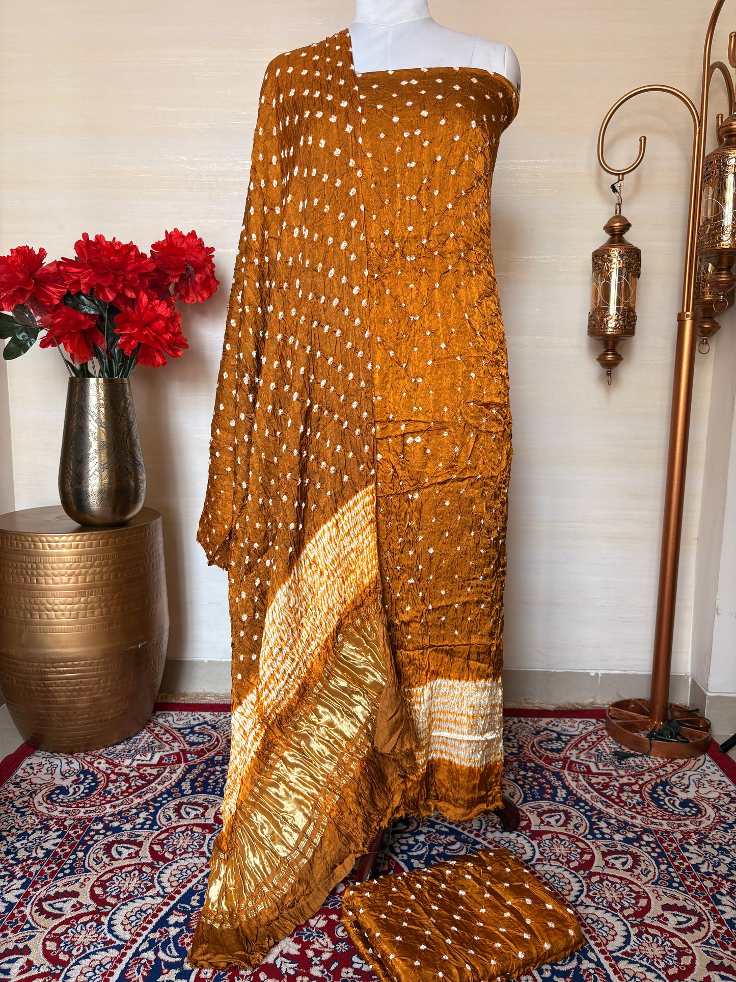 Mustard bandhani suit set (3 piece )