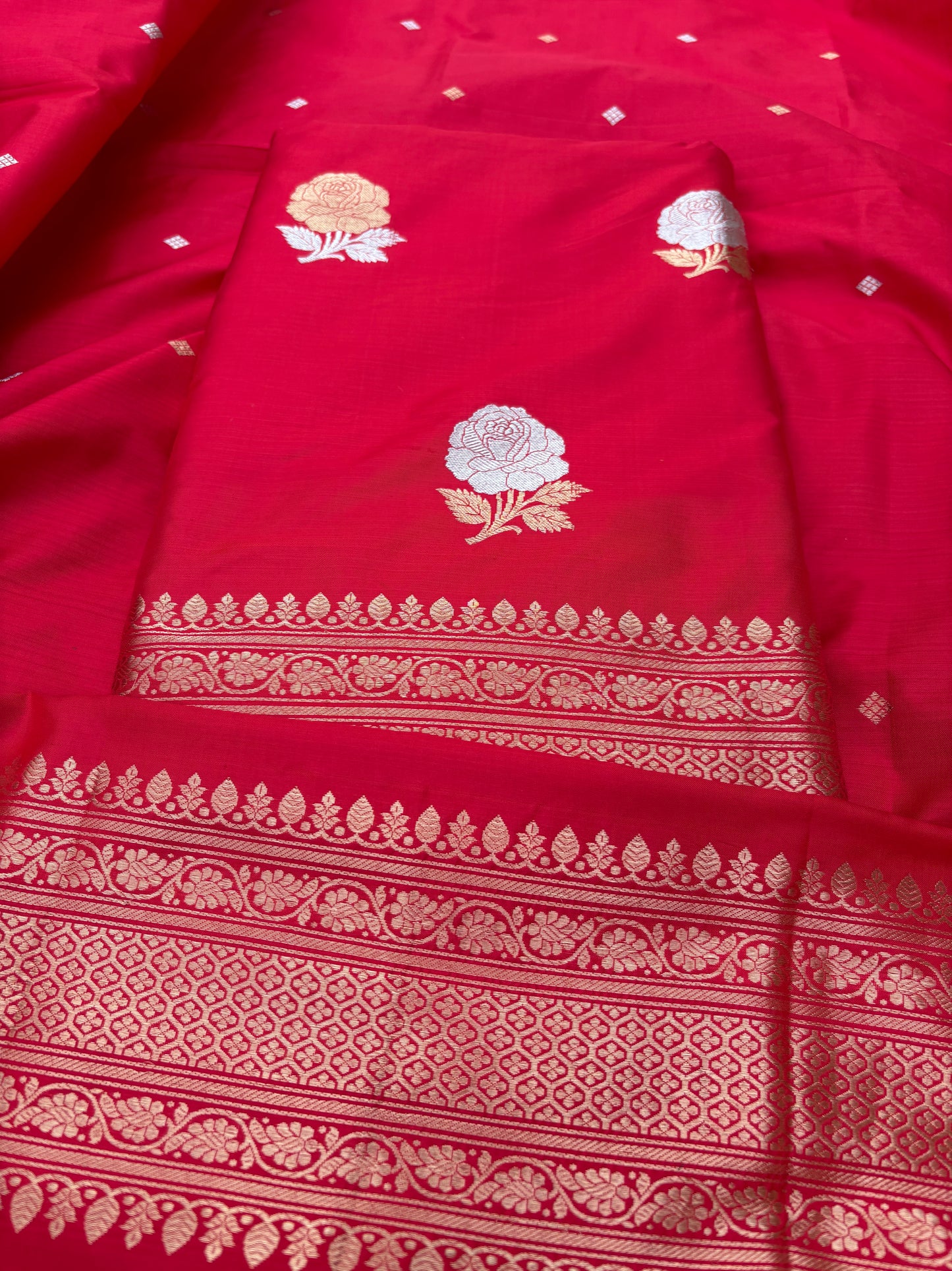 Red katan by katan silk 3 piece suit set