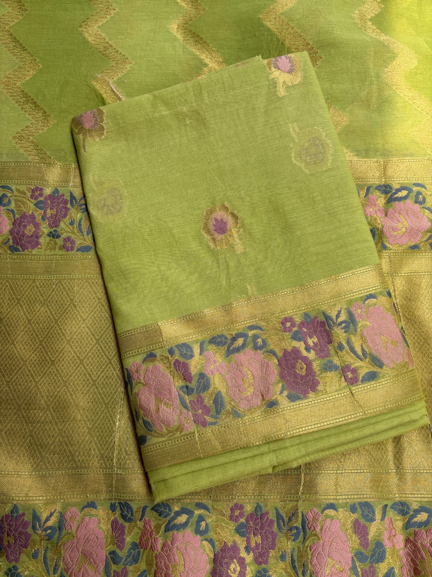 Green Chanderi meenadar suit set