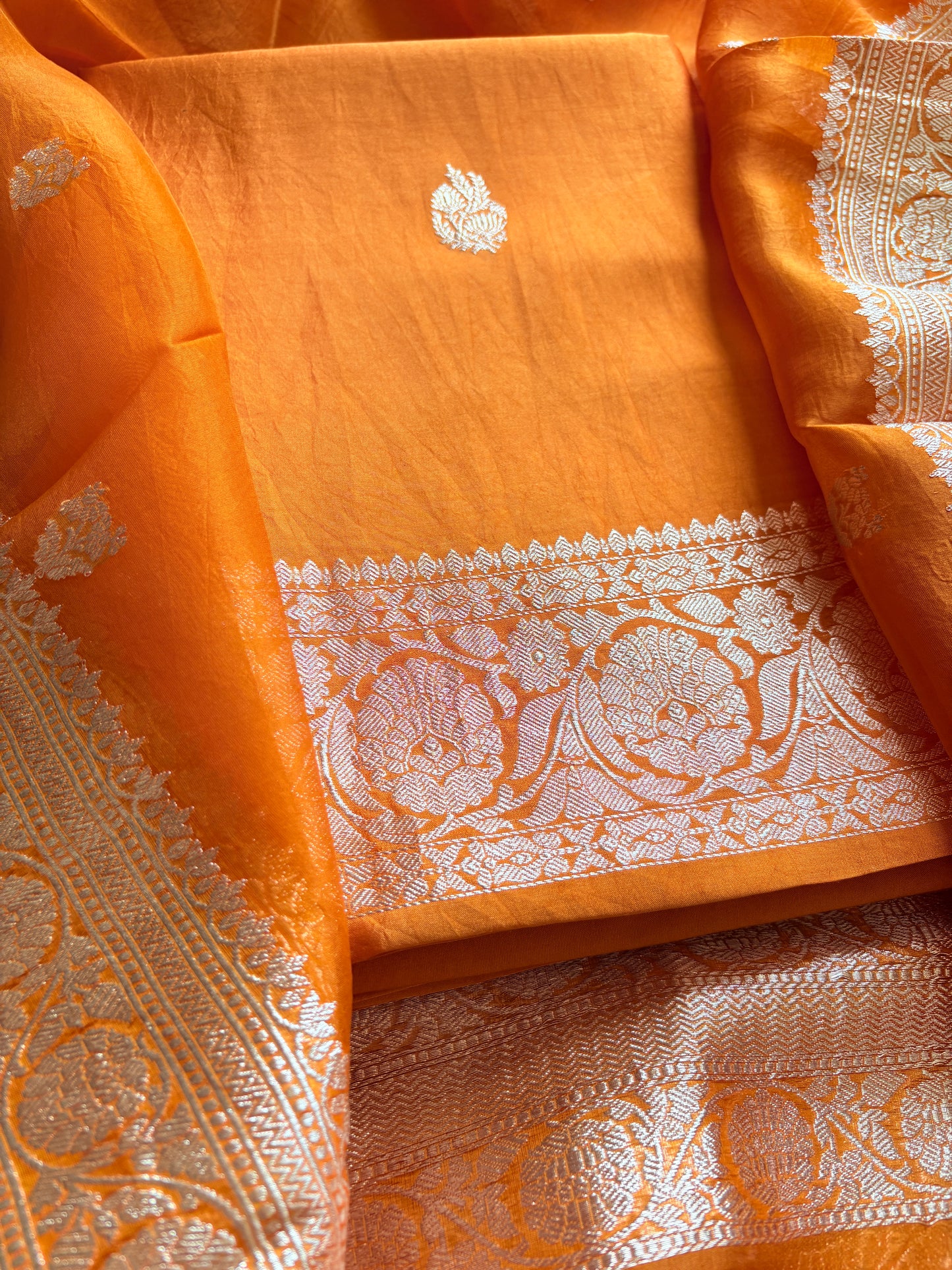Orange Chiniya silver zari suit set