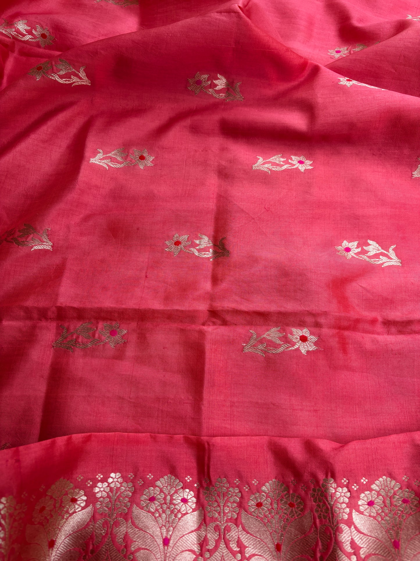 Pink pure silk kadhwa elephant motif suit set