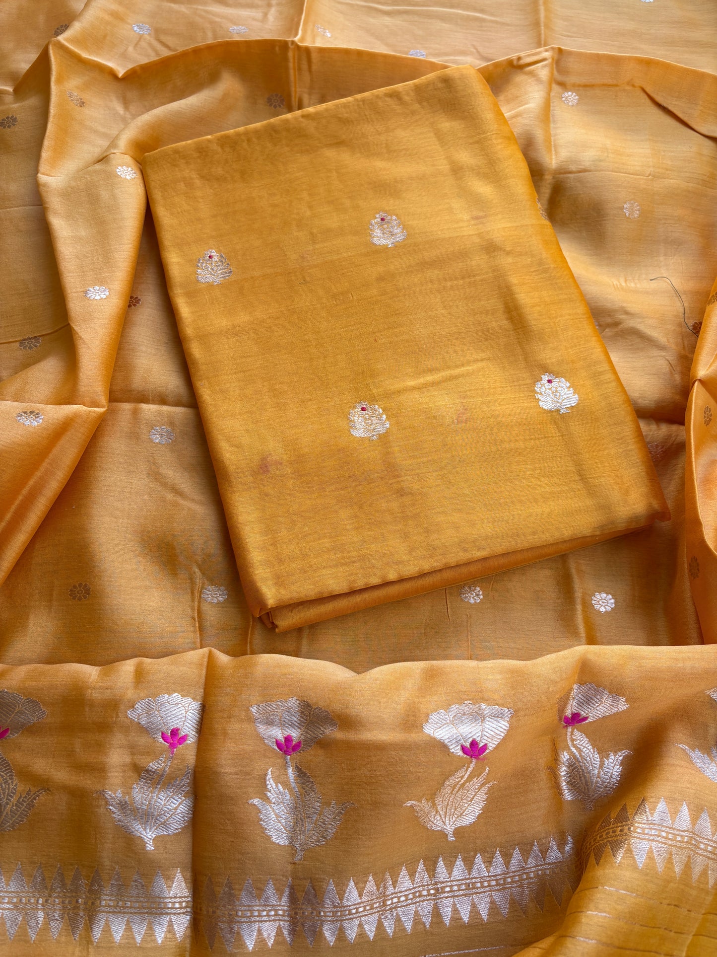 Yellow handloom kadhwa suit set