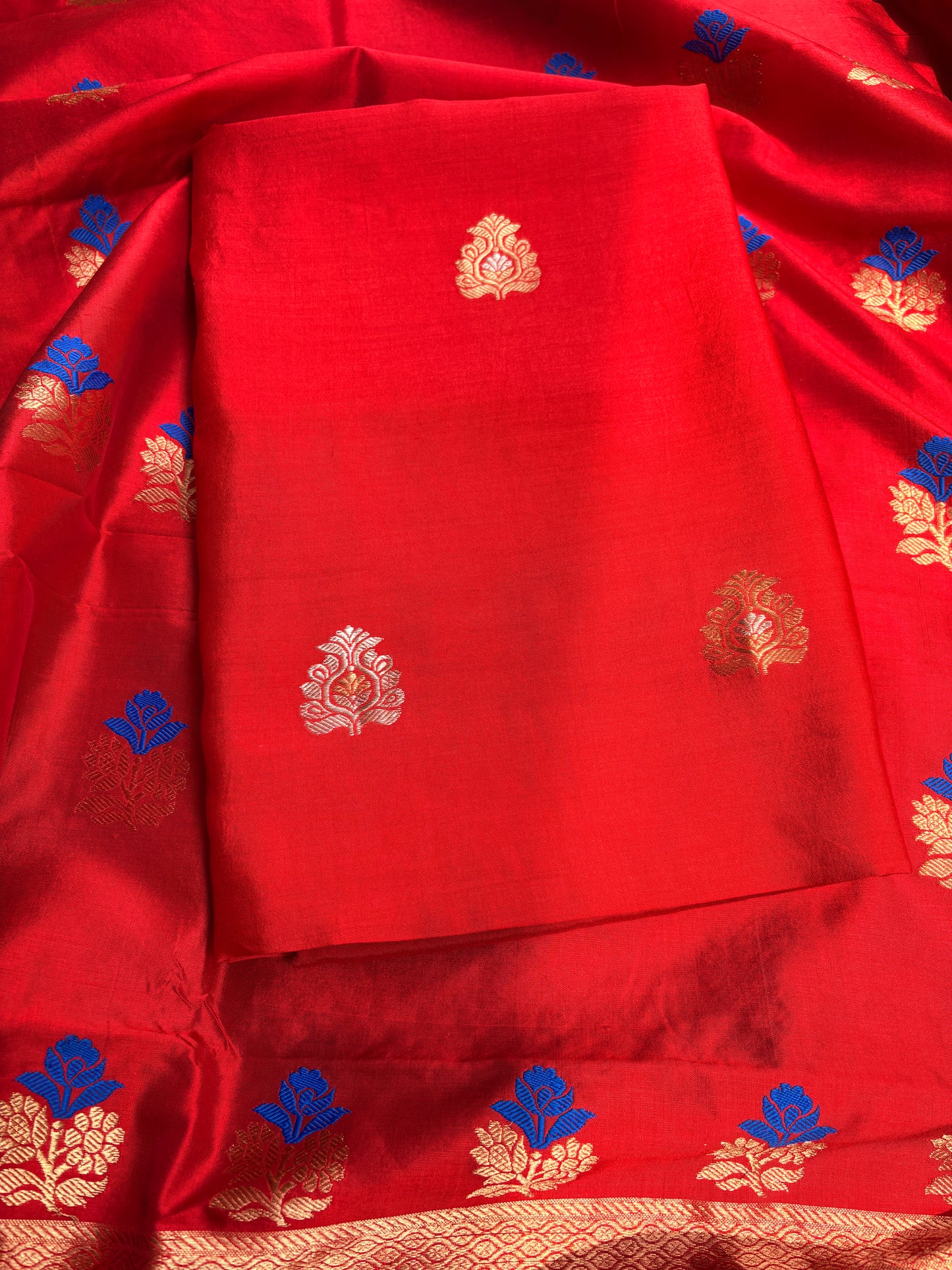 Red pure katan silk kadhwa suit set