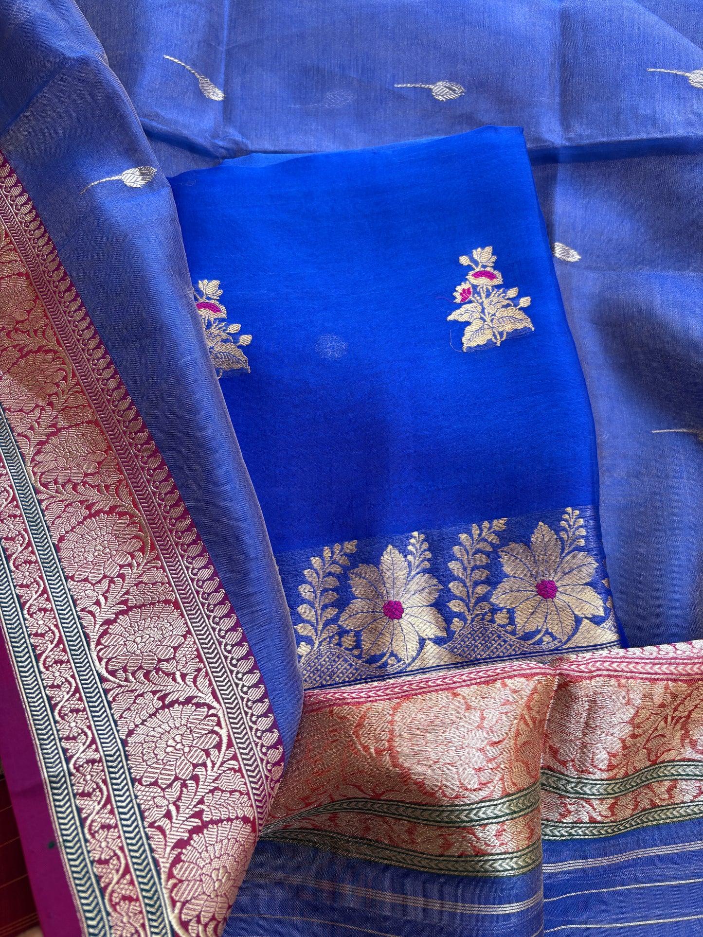 Blue kora kurta, kora tissue dupatta, pure silk bottom