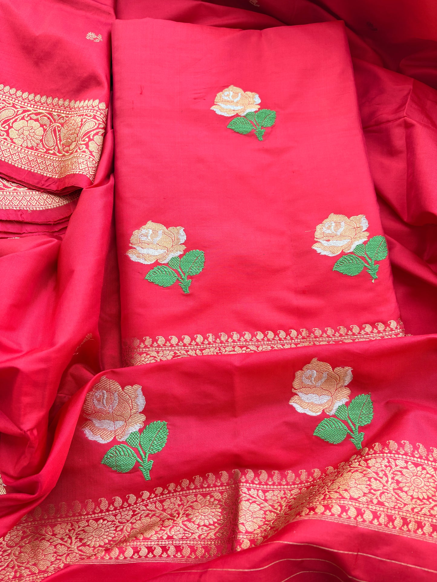 Red katan by katan silk kadhwa suit set