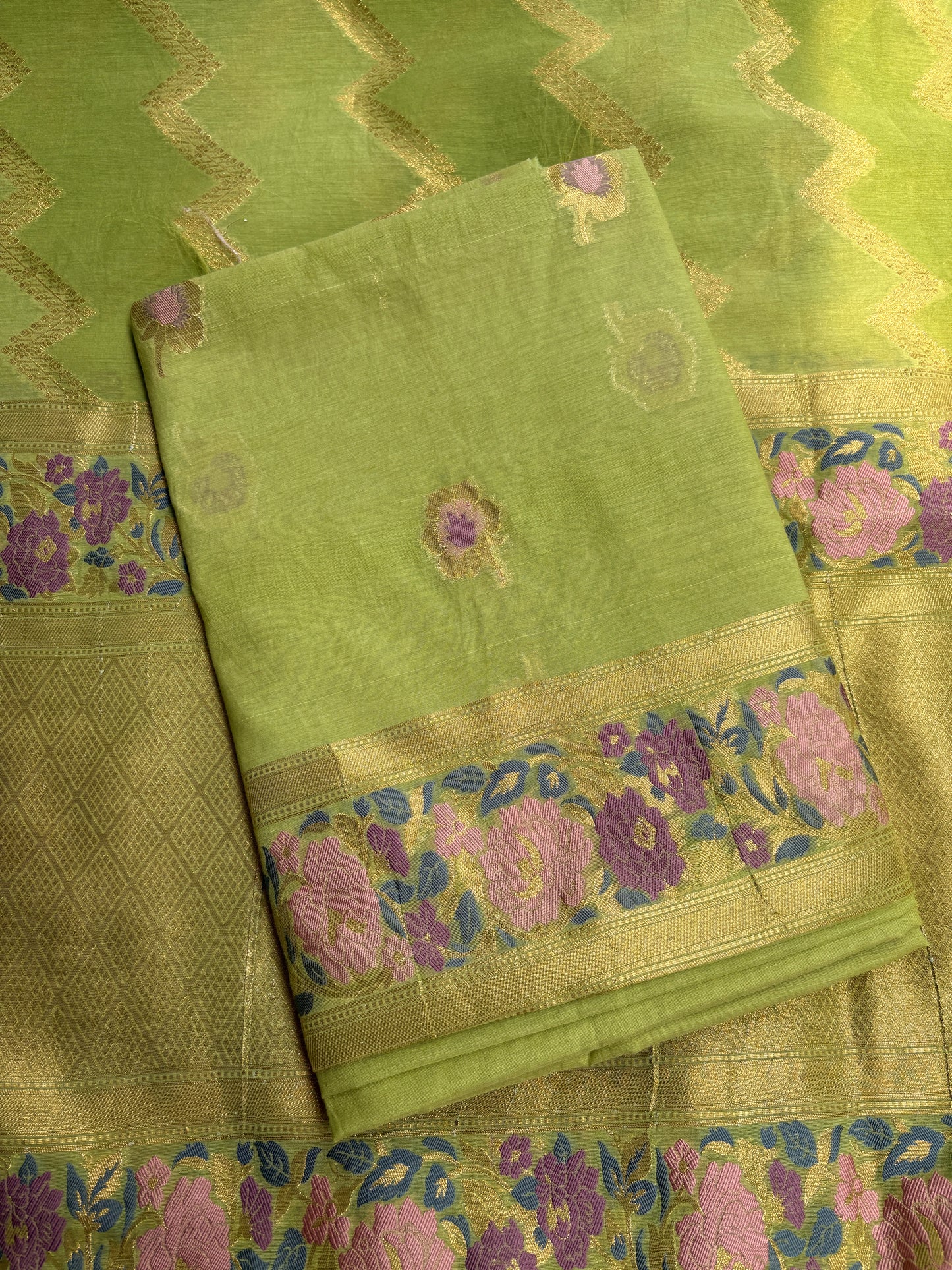Green Chanderi meenadar suit set