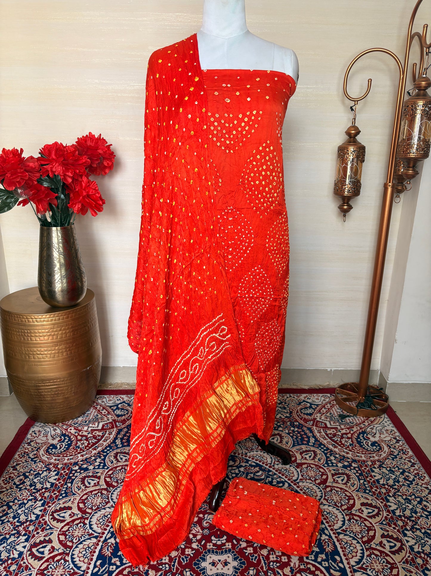 Orange bandhani suit set ( 3 piece )