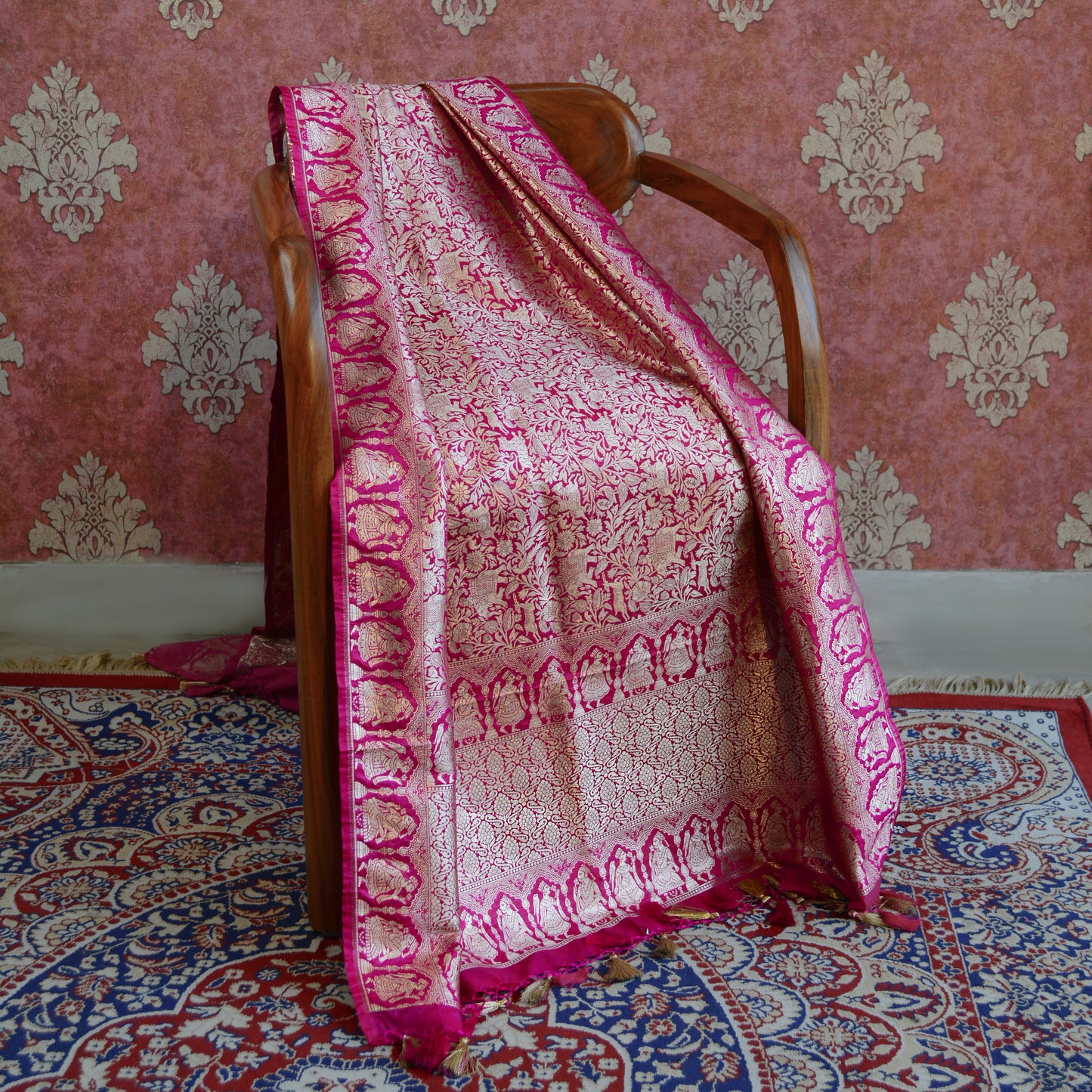 Pink Shikhargah Jaal dupatta