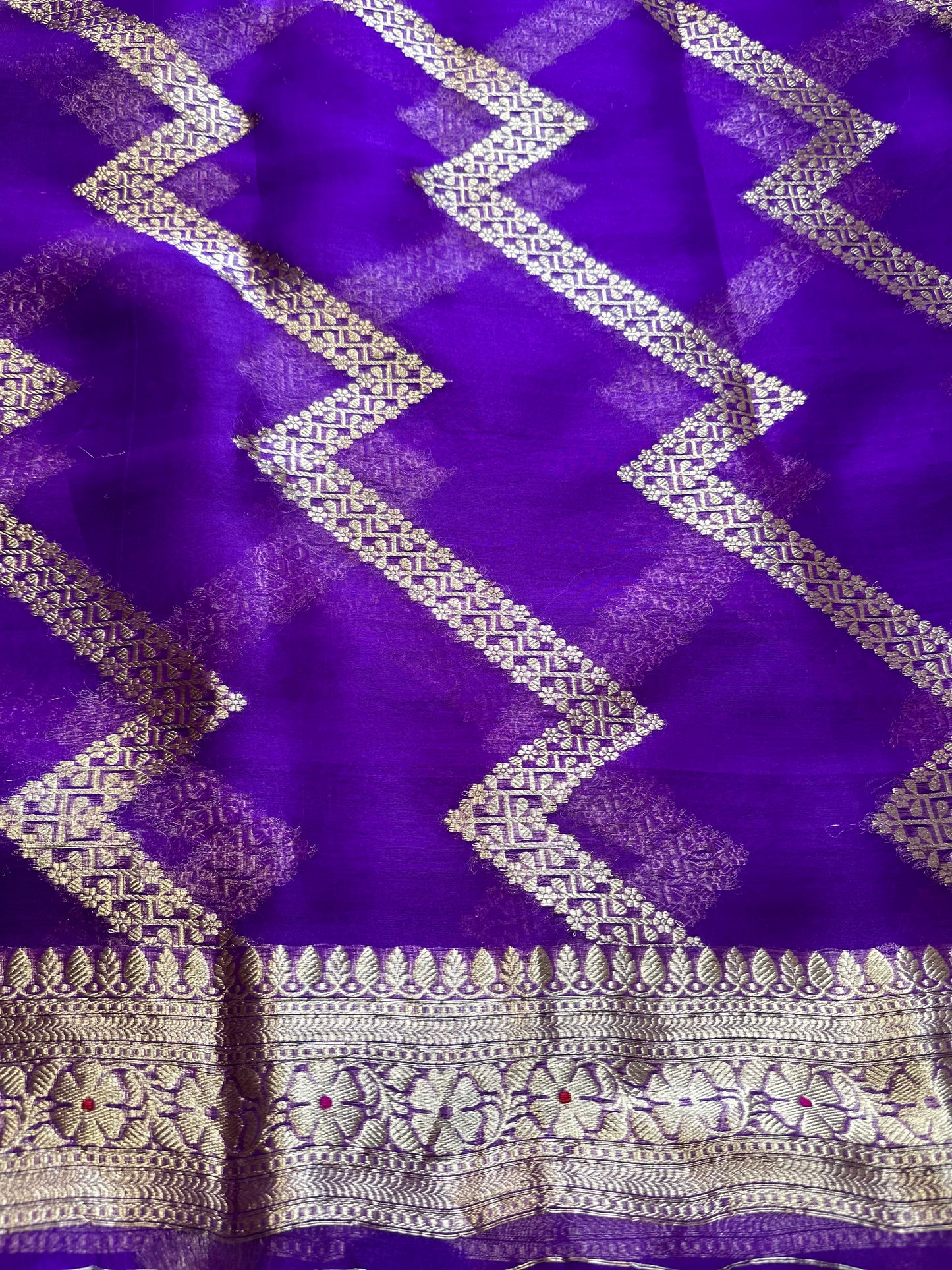Purple chiniya meenadar suit set, kora silk dupatta, plain silk bottom.