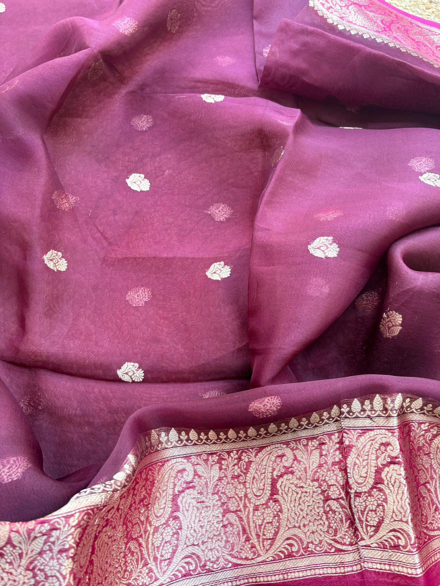 Pink Chiniya silk suit with shaded dupatta
