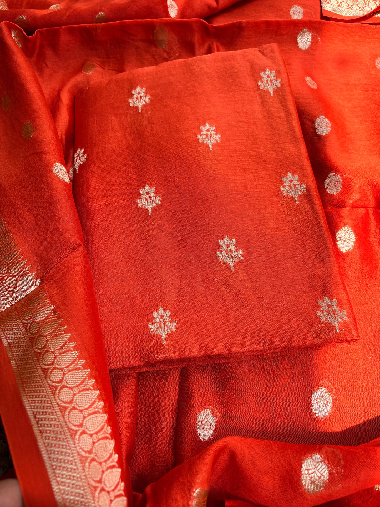 Orange pure Chanderi silk 3 piece suit