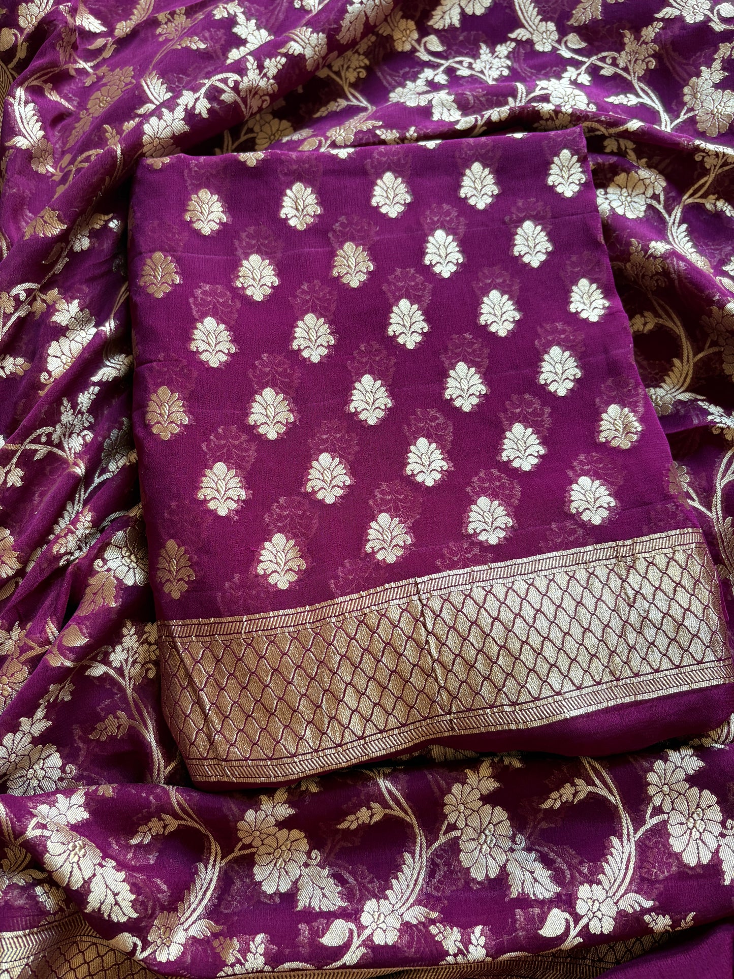 Magenta Khaddi georgette 3 piece suit set