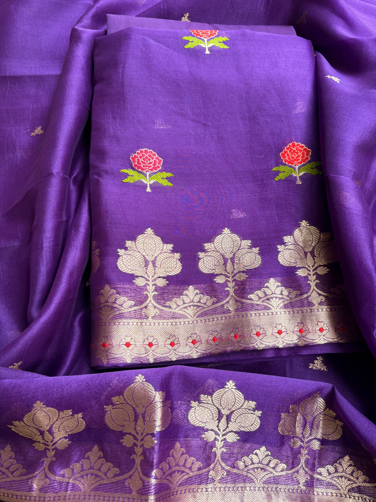 Purple kora kadhwa silk suit set