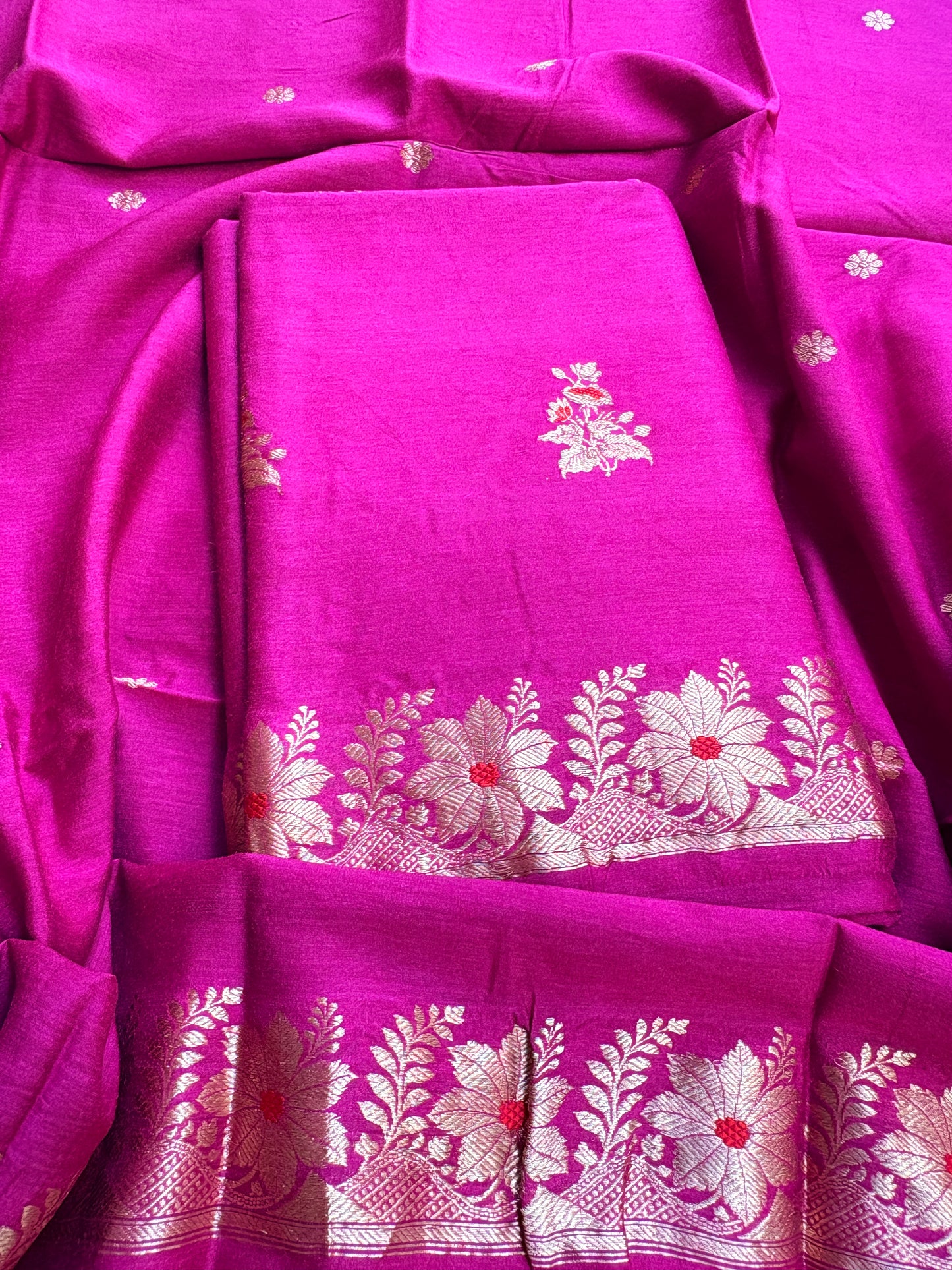 Magenta purple moonga silk 3 piece suit set