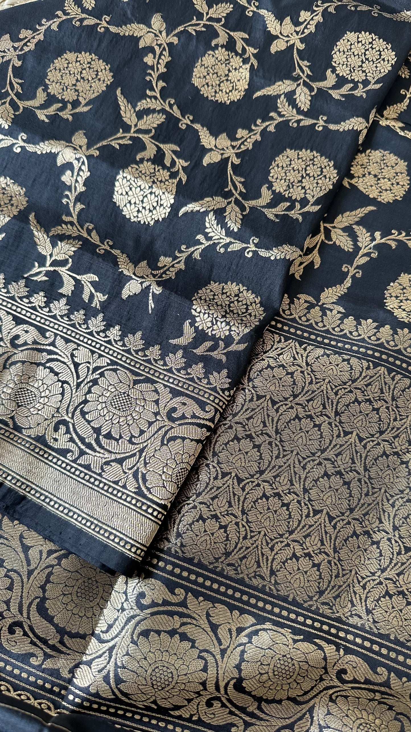 Black katan silk kadhwa weave dupatta.