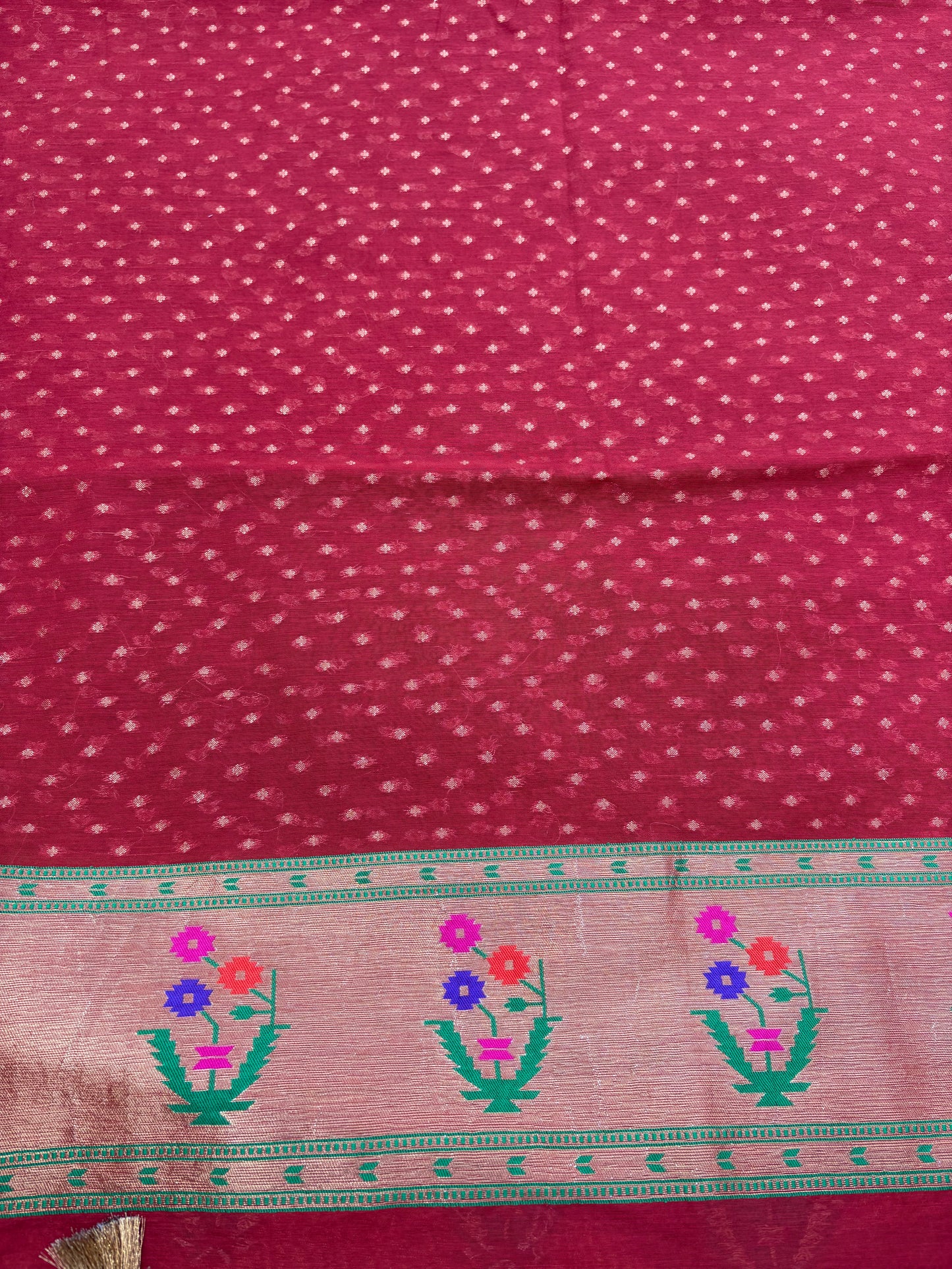 Red Chanderi cotton Paithani border suit set